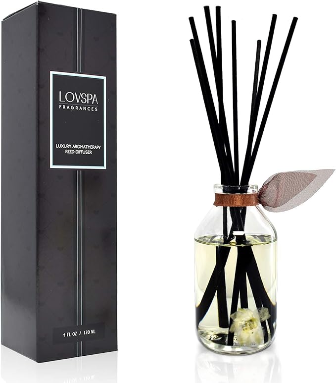 LOVSPA Reed Diffuser Set, Baltic Amber Scented Oil Diffuser with Sticks, Home Fragrance Accessories for Bathroom Shelf Decor, Aroma Diffusers for Home or Office Fall Decor, USA Made