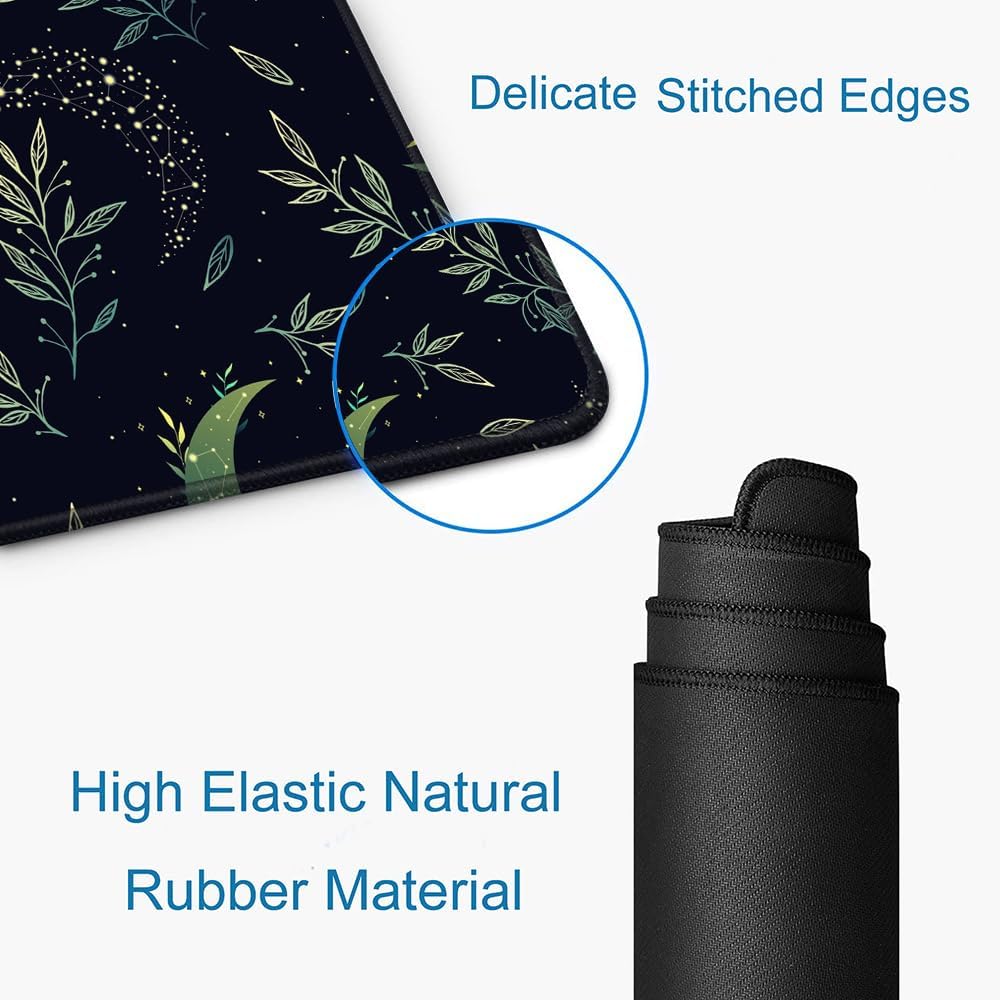 Gaming Mouse Pad, XXL Extended Computer Keyboard Long Mouse Mat, Large Desk Pad for Office Laptop, Non-Slip Rubber Base with Stitched Edge Mousepad, 31.5X11.8 inch Black Boho Magic Moon