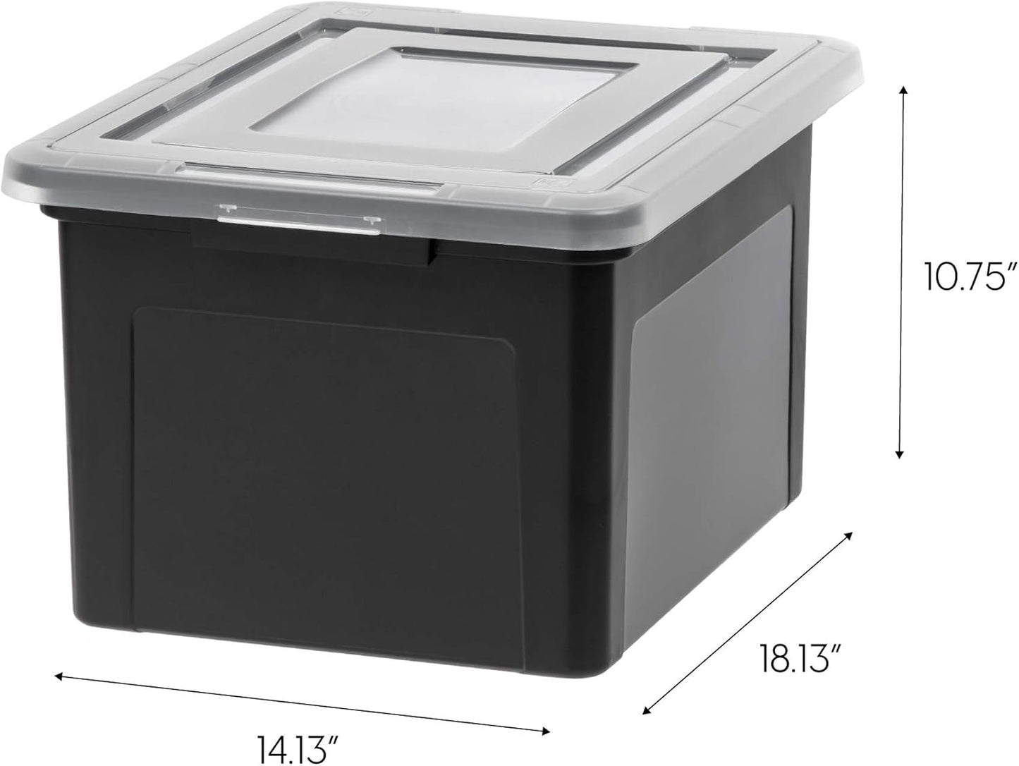 IRIS USA File Box, Plastic File Organizer with Lids for Letter/Legal File, Portable Document Box For Moving, Storage Bin with Durable and Secure Lid, Stackable Nestable BPA-Free, Black 35 Qt. 1 Pack