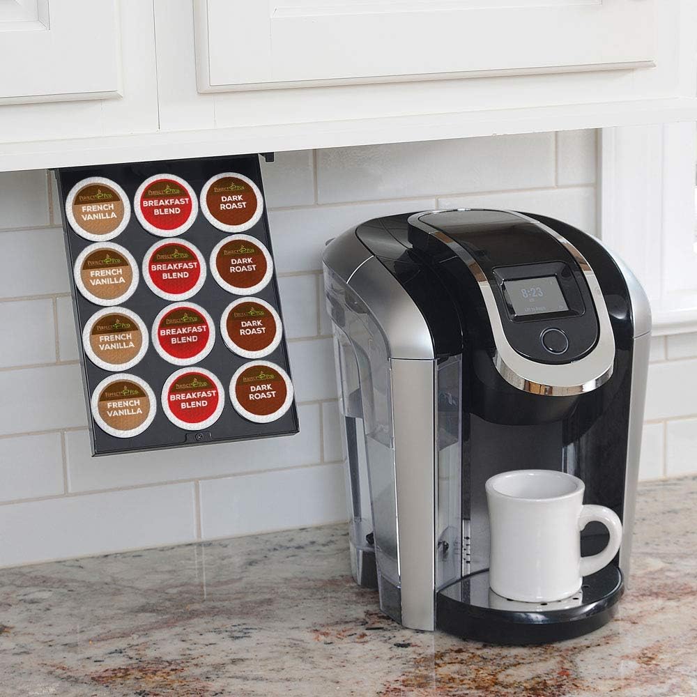 PERFECT POD EZ-Shelf Under Shelf Storage for K Cups, Space-Saving Under Counter Cabinet Coffee Pod Holder, 10.5" x 7.25" x 2", Holds 12 Cups