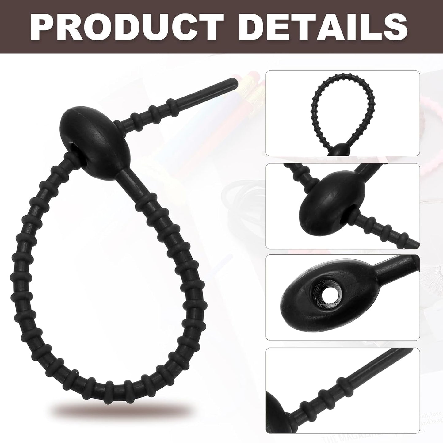 PATIKIL 6 Inch Silicone Cable Ties, 20pcs Rubber Reusable Twist Zip Ties Organizer for Home Office Kitchen Food bags Wires Adjustable Bag Clip, Black