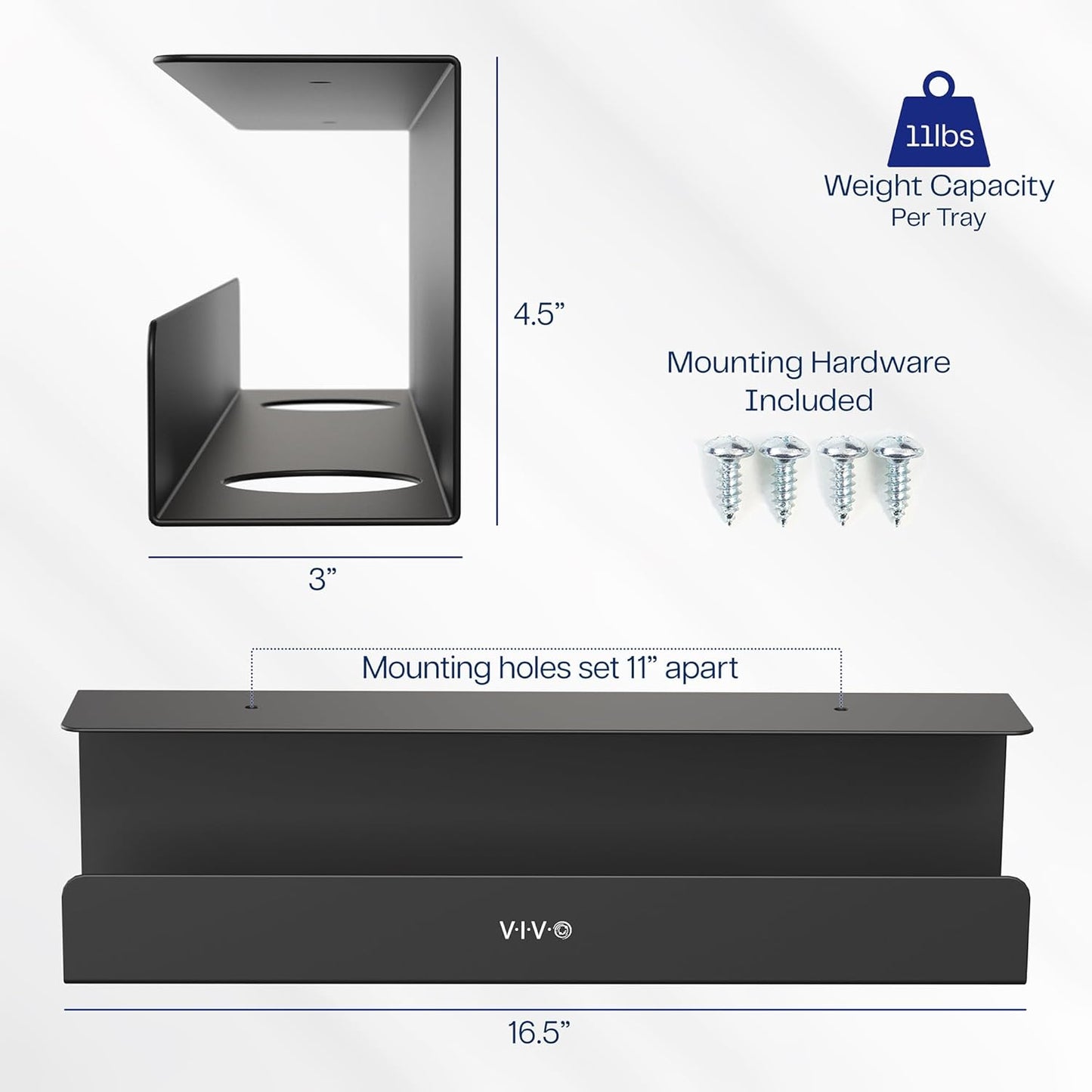 VIVO Under Desk 17 inch Cable Management Trays, Power Strip Holders, Cord Organizers, Wire Tamers for Office and Home, Black, 2 Pack, DESK-AC06-2C
