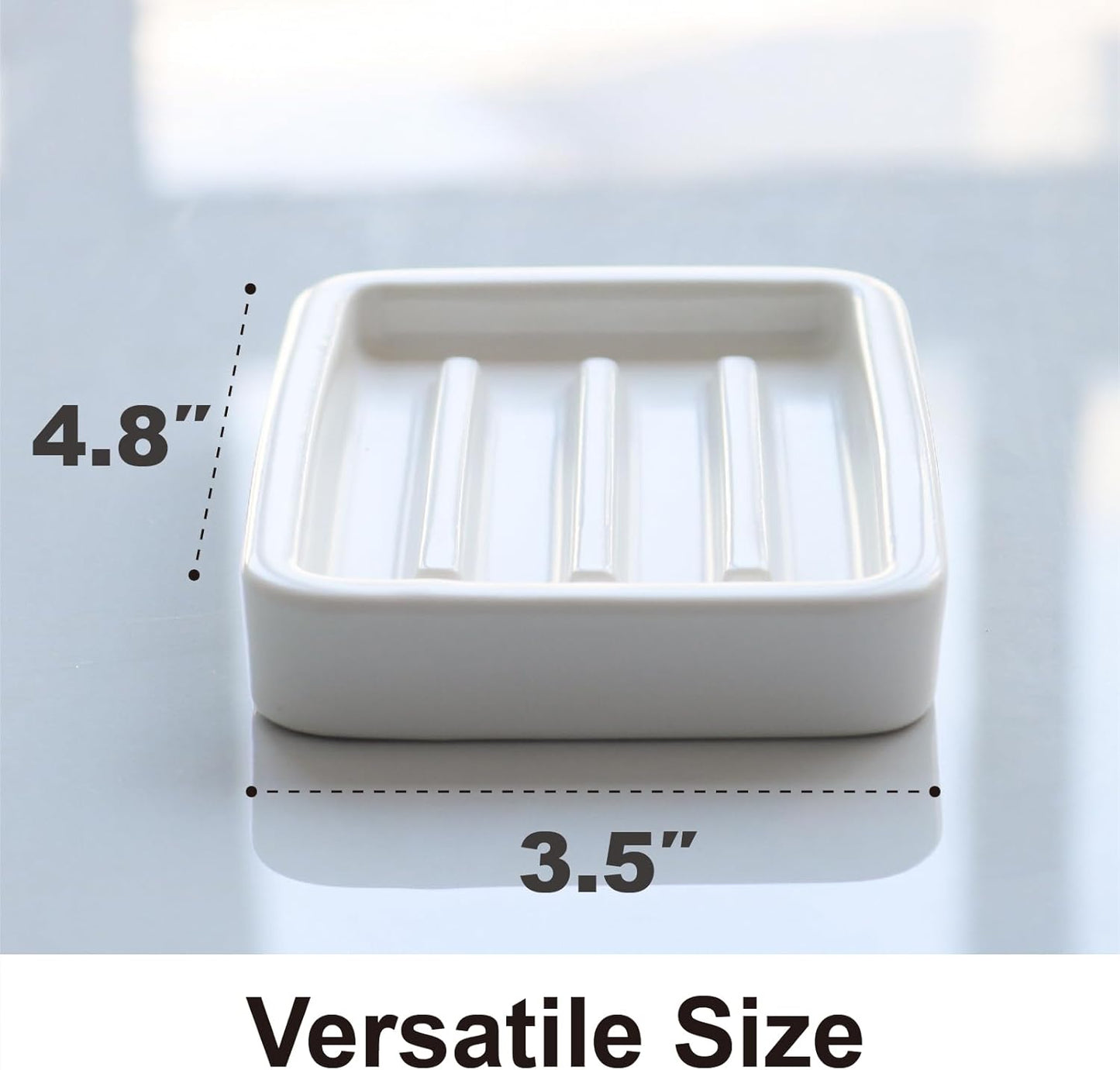 Matte Ceramic Soap Dish with Raised Ridges, Rectangle Bar Soap Holder for Bathroom Counter, Shower and Kitchen Sink, White