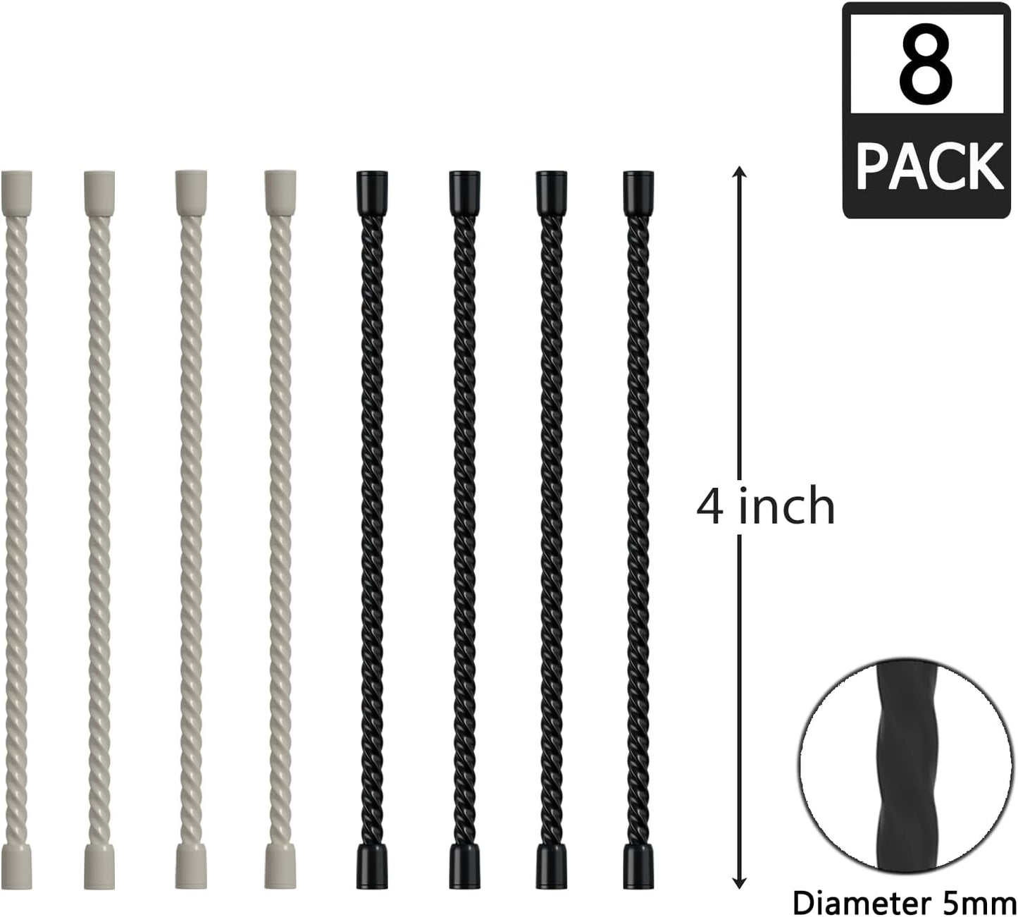 8PCS Silicone Cable Ties 4 Inch Reusable Twist Ties Steel-Core Cable Tie Straps Organizer All Purpose Bendable Cord Tie for Indoor Outdoor Bundling Holding Securing and Wrapping (Black White)
