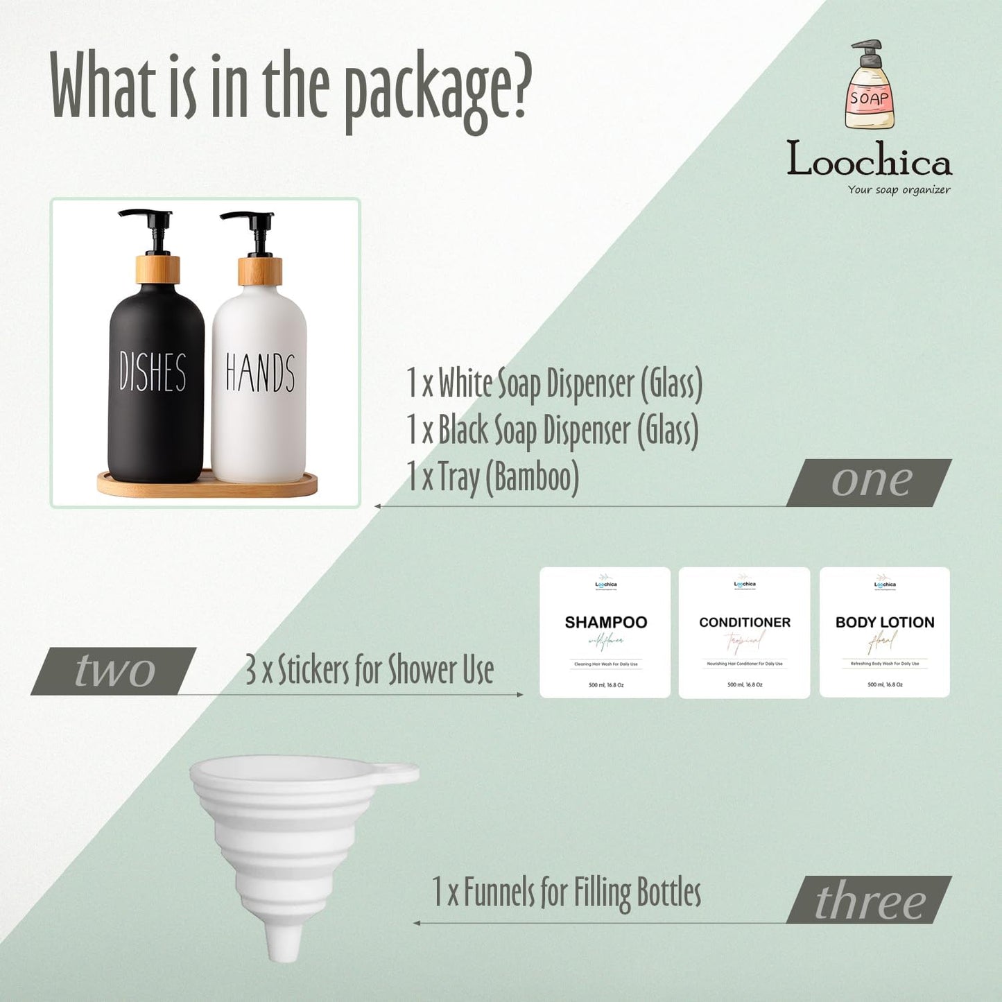 2 Pack Glass Soap Dispenser Set with Tray, Hand and Dish Glass Soap Dispensers for Kitchen Sink, Kitchen Soap Dispenser Set Suitable for Black and White Kitchen Decor