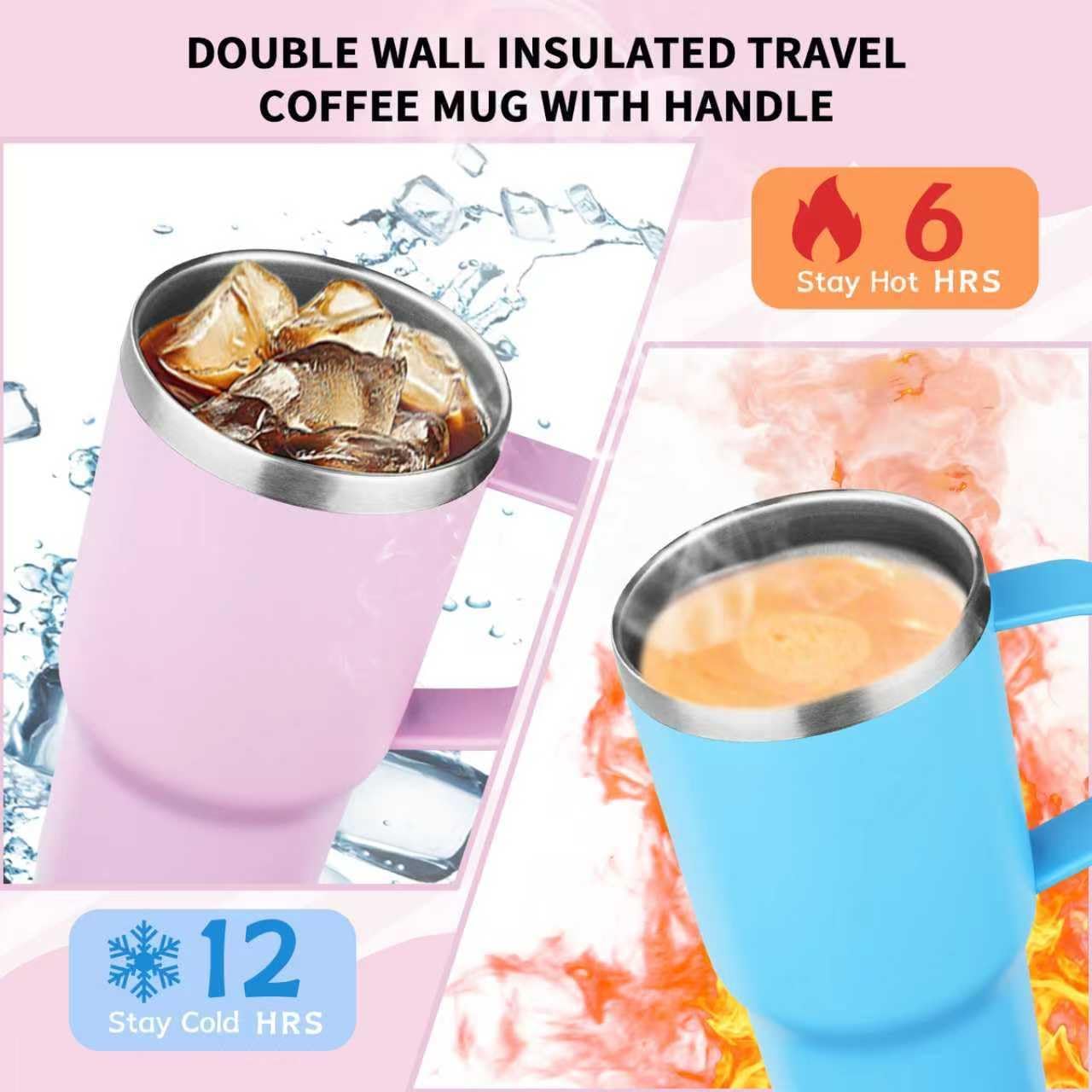 20oz Insulated Tumbler with Handle Stainless Steel Travel Coffee Mug with Lid and Straw Double Wall Vacuum Leak-proof Reusable Thermal Water Cup for Hot and Cold Drinks (Multicolor-2,4 Pack)