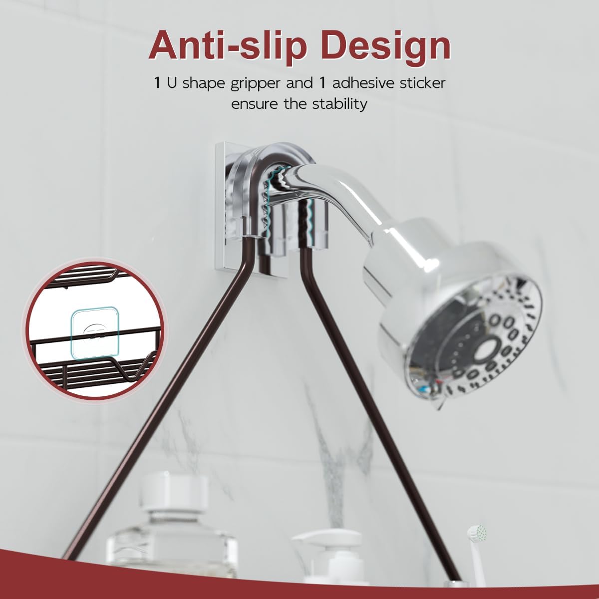 TreeLen Shower Caddy over Shower Head Hanging Bathroom Caddy for Bathroom Organizer 4 Hooks Shampoo Holder-Bronze