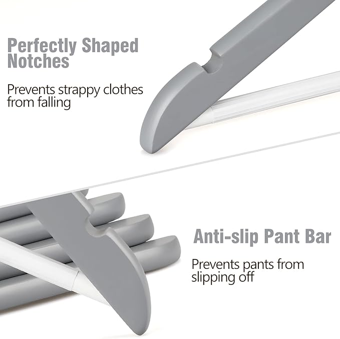 TOPIA HANGER Premium Wooden Hangers with Non-slip Pant Bar, 360°Swivel Hook and Shoulder Notches, 16 Pack Solid Wood Clothes Hangers for Suit, Coat, Jacket, Camisole(Grey/White)-CT35GW6