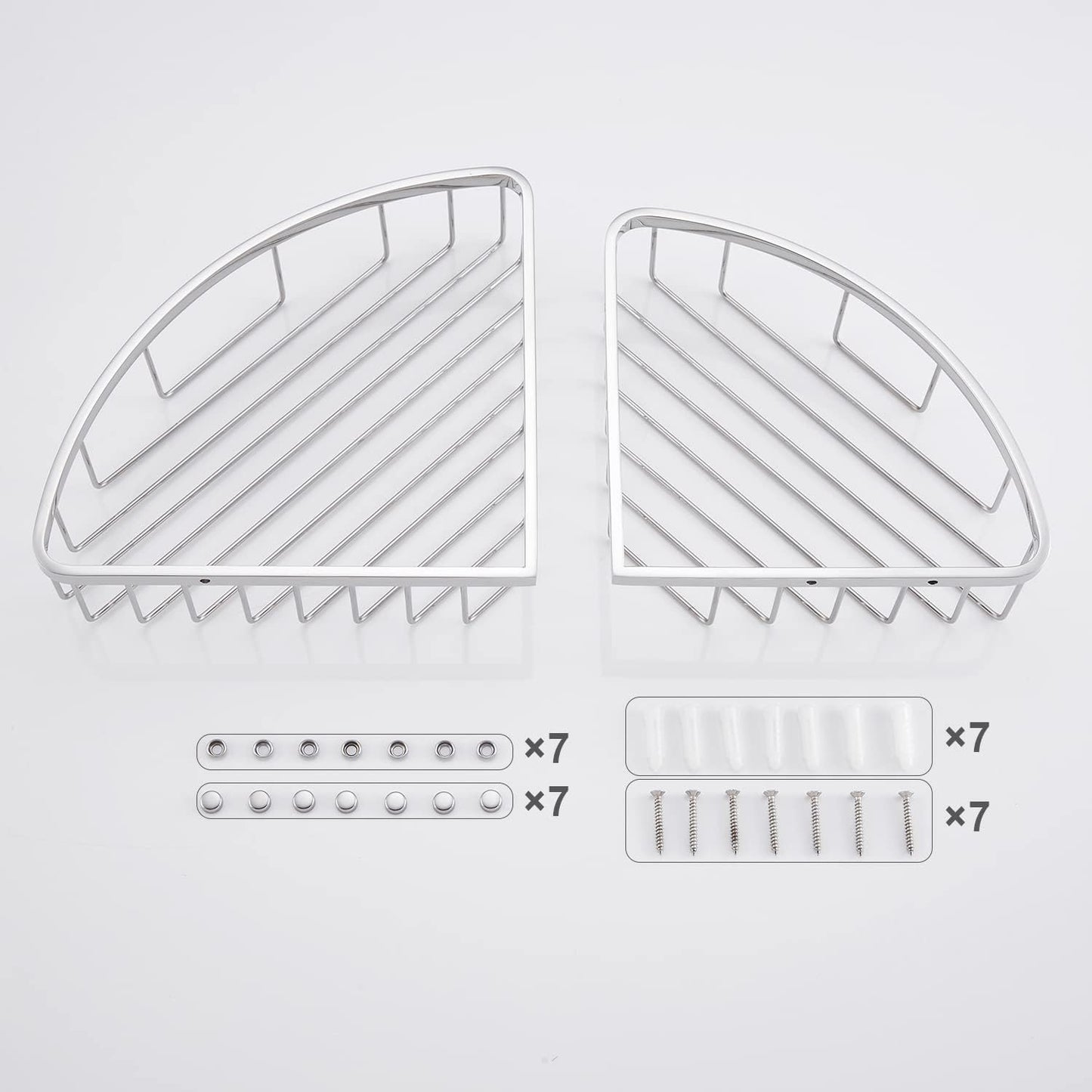 [2 Pack] Corner Shower Caddy Organizer, SUS304 Stainless Steel Heavy Duty Rust-Proof Shelf Holder, Wall Mounted Storage Rack for Bathroom Kitchen, Polished Chrome