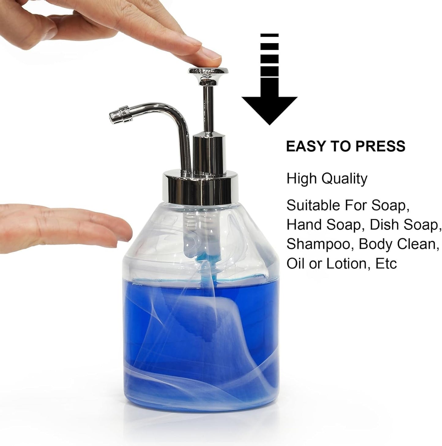 Soap Dispenser Pump Head, Replacement for 1.3in (33 mm) Neck Size Bottles, Rust Proof & Leak Proof for Soap Lotion Bottle Upcycling (Silver)