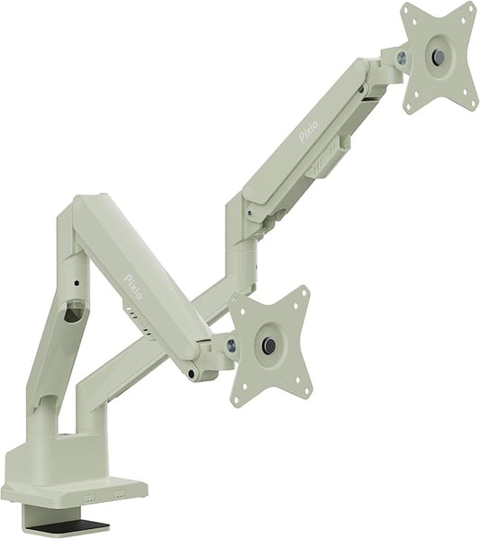 Pixio PS1D Wave Mint Dual Monitor Arm Stand Desk Mount - Fits up to 32 inches Monitors and up to 19.8lbs. VESA Compatibility and Integrated Cable Management