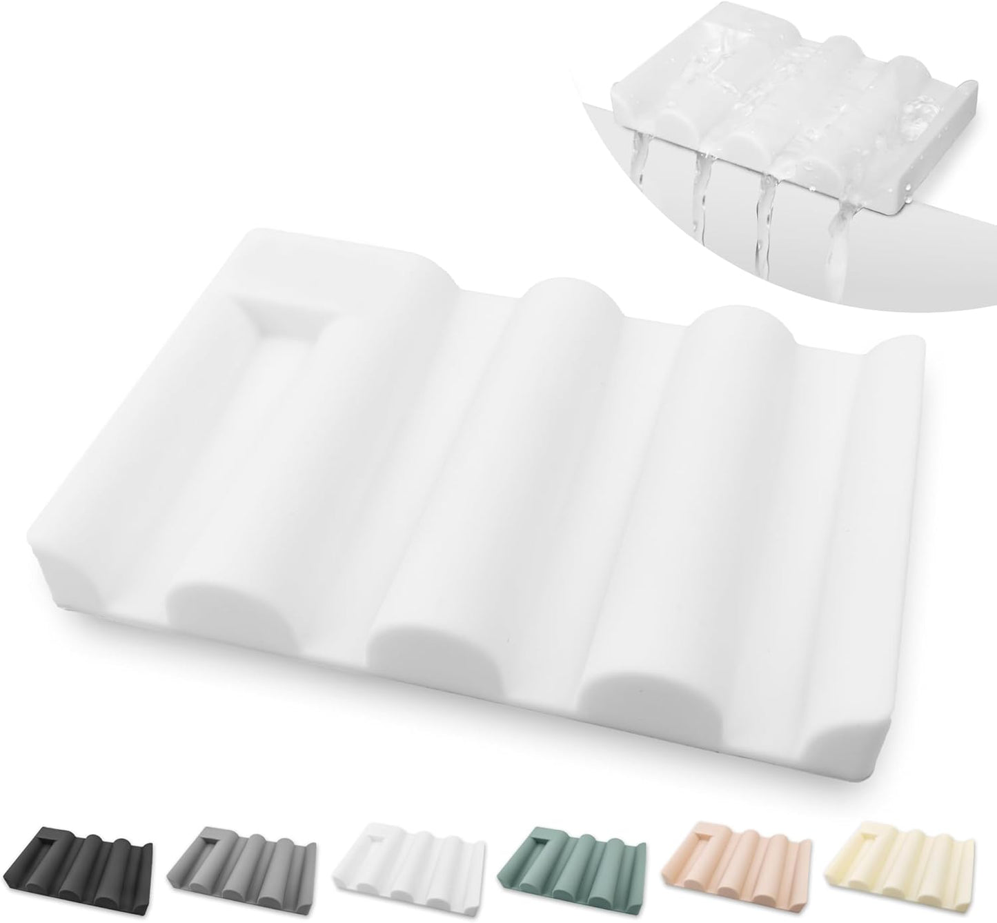 Soap Dish for Shower, Bathroom & Kitchen – Non-Slip, Self-Draining Design to Keep Soap Dry, Extend Soap Life – Easy to Clean, Compact & Durable (White, 2 pcs)