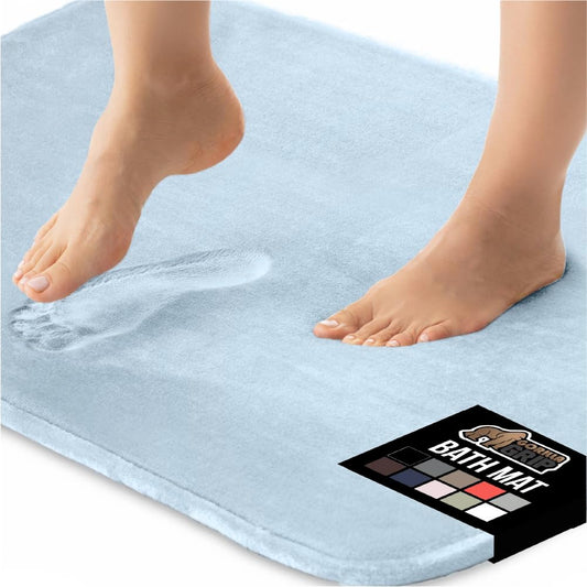 GORILLA GRIP Memory Foam Bath Rugs, Soft Absorbent Velvet Bathroom Mats, Durable Dots on Underside, Machine Washable Bathmat, Carpet Rug Room Decor for Shower Floor, 24x17 Mat, Light Blue