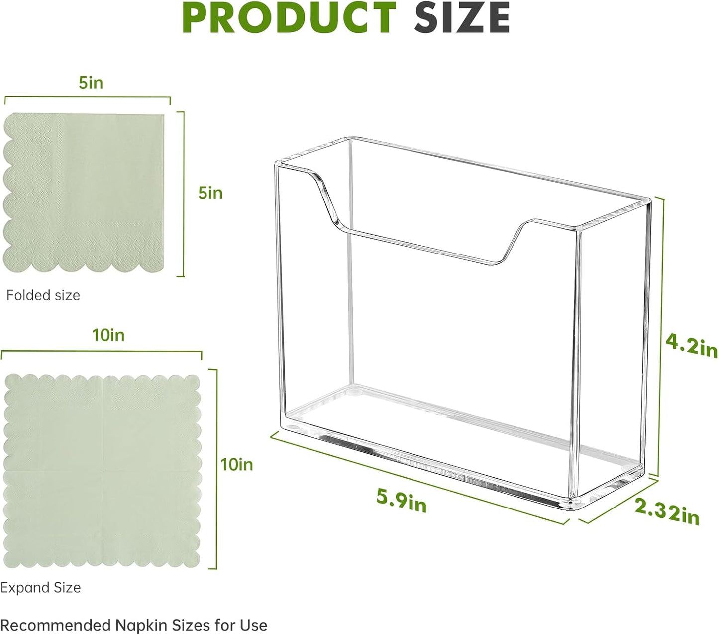 Acrylic Cocktail Napkin Holder for Table, for 5 x 5 Inches Napkin, Modern Vertical Napkin Holder for Kitchen, Clear Waterproof Napkins Holders for Dinner, Home, Bar