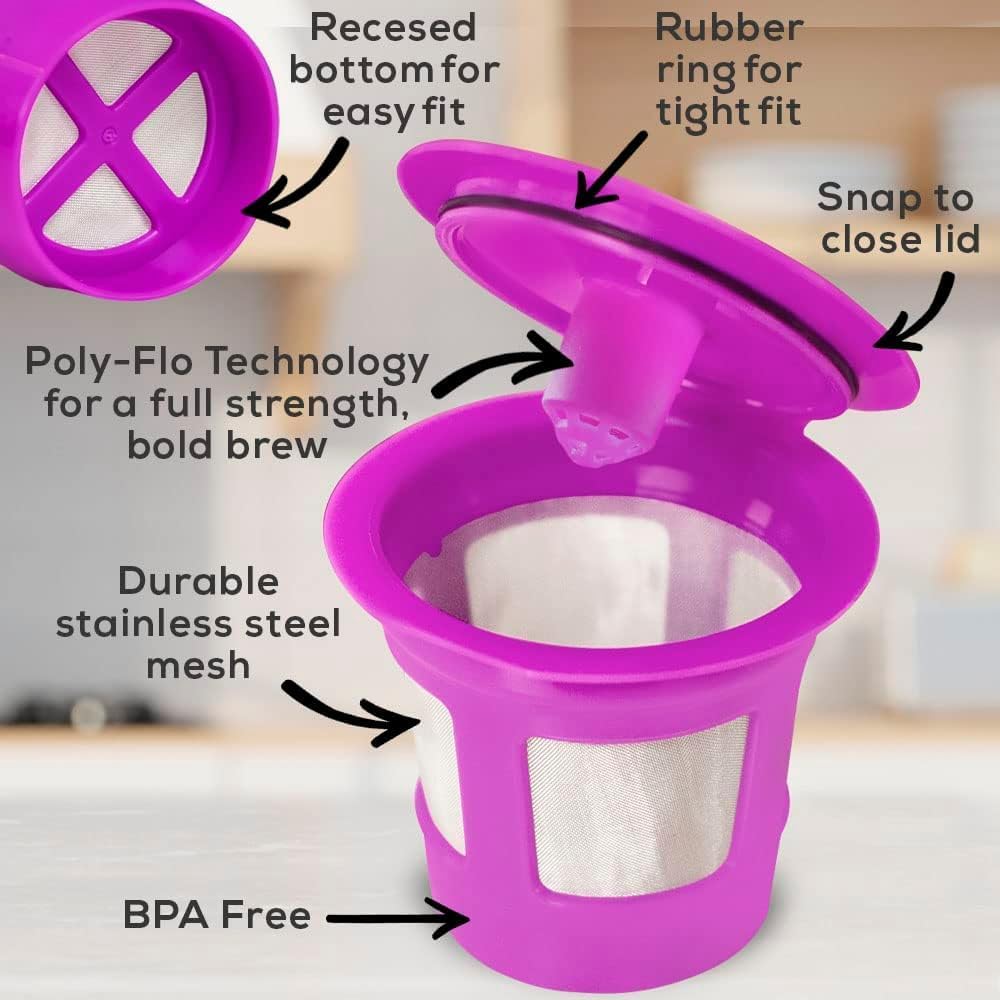 2-Item Bundle: 4-Pack Cafe Save 1-Stream Reusable K Cup Coffee Filters + EZ-Scoop 2 Tbsp Scoop with Integrated Funnel, Refillable Pod Capsule For Use with Keurig & Select Single Cup Coffee Maker
