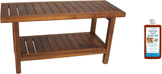 AquaTeak The Original 36" Spa Teak Shower Bench with Shelf & AquaTeak Premium Teak Oil