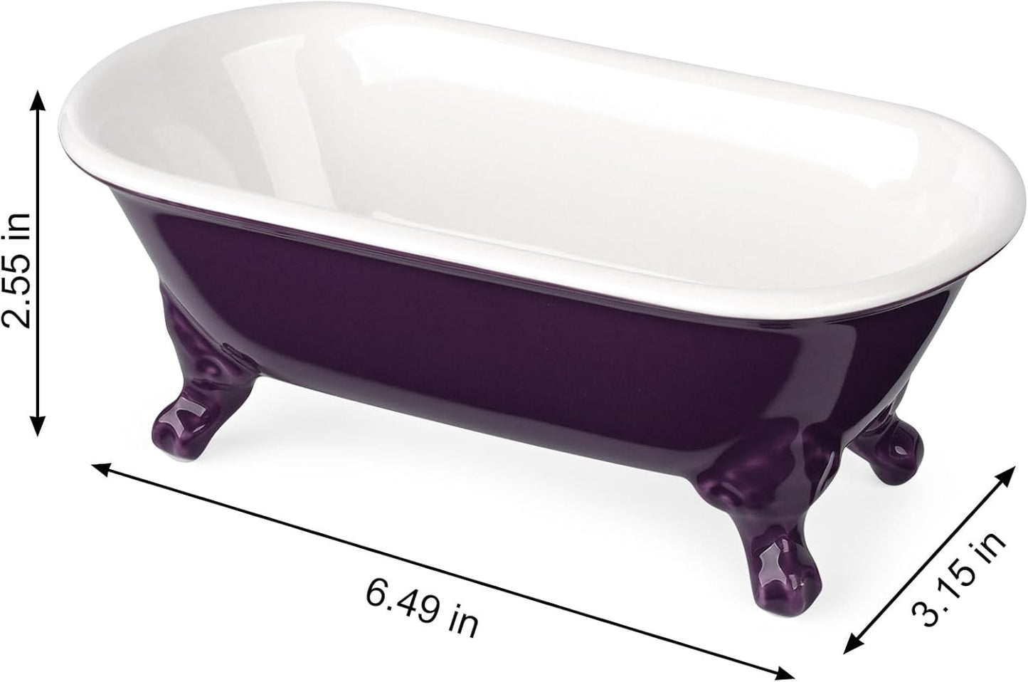 6.5" Ceramic Mini Decorative Clawfoot Bathtub Bar Soap Dish, Kitchen Sponge Holder and Shower Tray for Bathroom, 1 Pack(Plum)