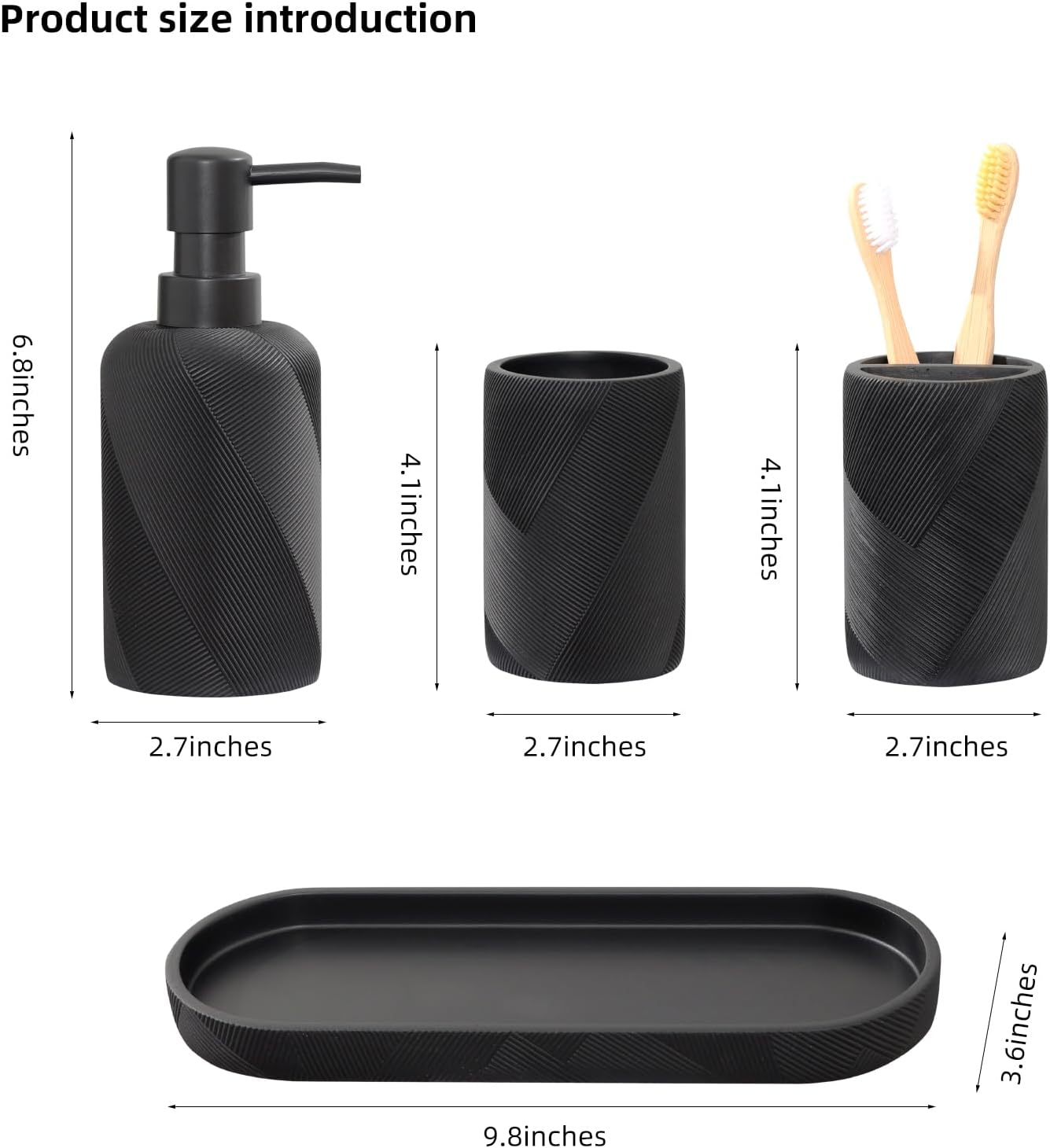 Bathroom Accessories Set, Bathroom Organizer Countertop, Soap Dispenser and Toothbrush Holder, Mouthwash Cup, Tray Set, Vanity Tray for Bathroom, 4 Pieces Modern Decor (Matte Black)