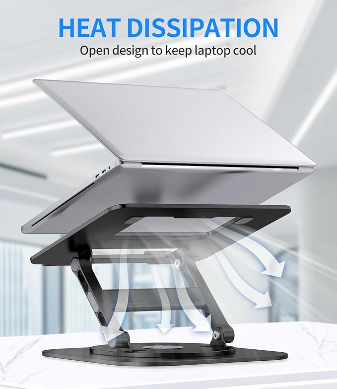 Adjustable Laptop Stand with 360 Rotating Base, Stable Computer Stand for Laptop Ergonimic Foldable Laptop Riser for Desk Compatible with MacBook Pro/Air Notebook up to 16 Inches, Black