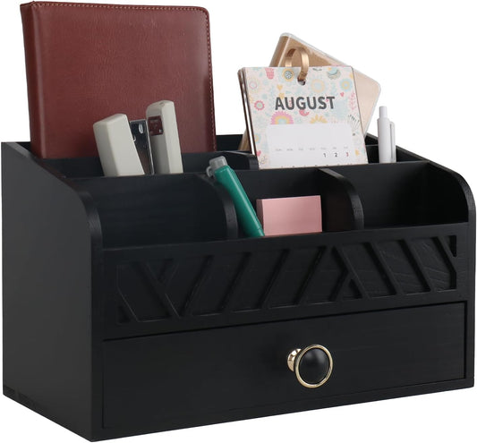 Desk Organizer with Drawer Mail Organizer Countertop Wood Desk Drawer Tabletop Storage Organization Pen Holder Letter Sorter Makeup Organizer for Home Office School