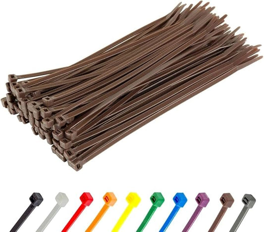 GTSE 8 Inch Brown Zip Ties, 100 Pack, 50lb Strength, UV Resistant Strong Nylon Cable Ties, Self-Locking 8" Tie Wraps