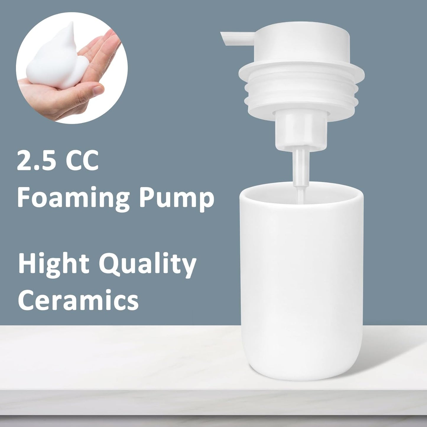 Soap Foaming Dispenser Ceramic with Easy-to-Press Pump Hand Foam Dispenser for Shampoo Bathroom Countertop 13.5 oz