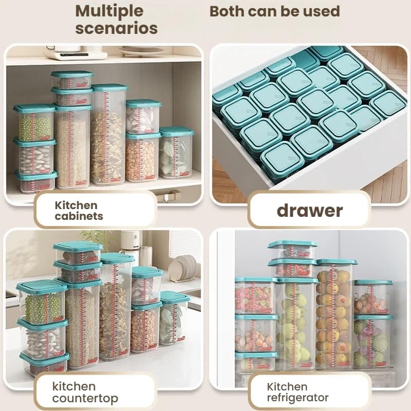 Airtight Food Storage Container With Lids 9PCS Family Set, BPA-Free Food-grade Plastic Stackable Leak-proof Kitchen Pantry Organizers for Pasta, Nuts, Dry Goods, Snack,Modular Design (Blue)