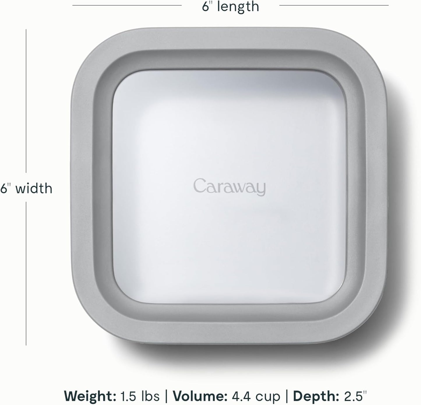 Caraway Glass Food Storage - 4.4 Cup Glass Container - Ceramic Coated Food Container - Non Toxic, Non Stick Lunch Box Container with Lids - Dishwasher, Oven, & Microwave Safe - Gray