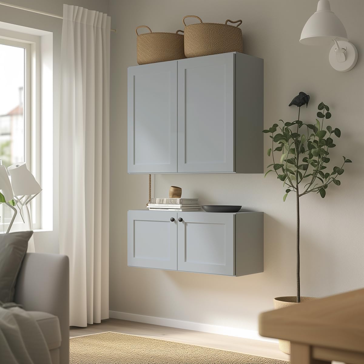 Solid Wood Wall Cabinet,Shaker Style Wall-Mounted Kitchen Storage Cabinet with Soft-Close Doors, RTA Pantry Organizer for Bathroom, Garage, Laundry (Grey, 33" W x 24" D x 12" H)