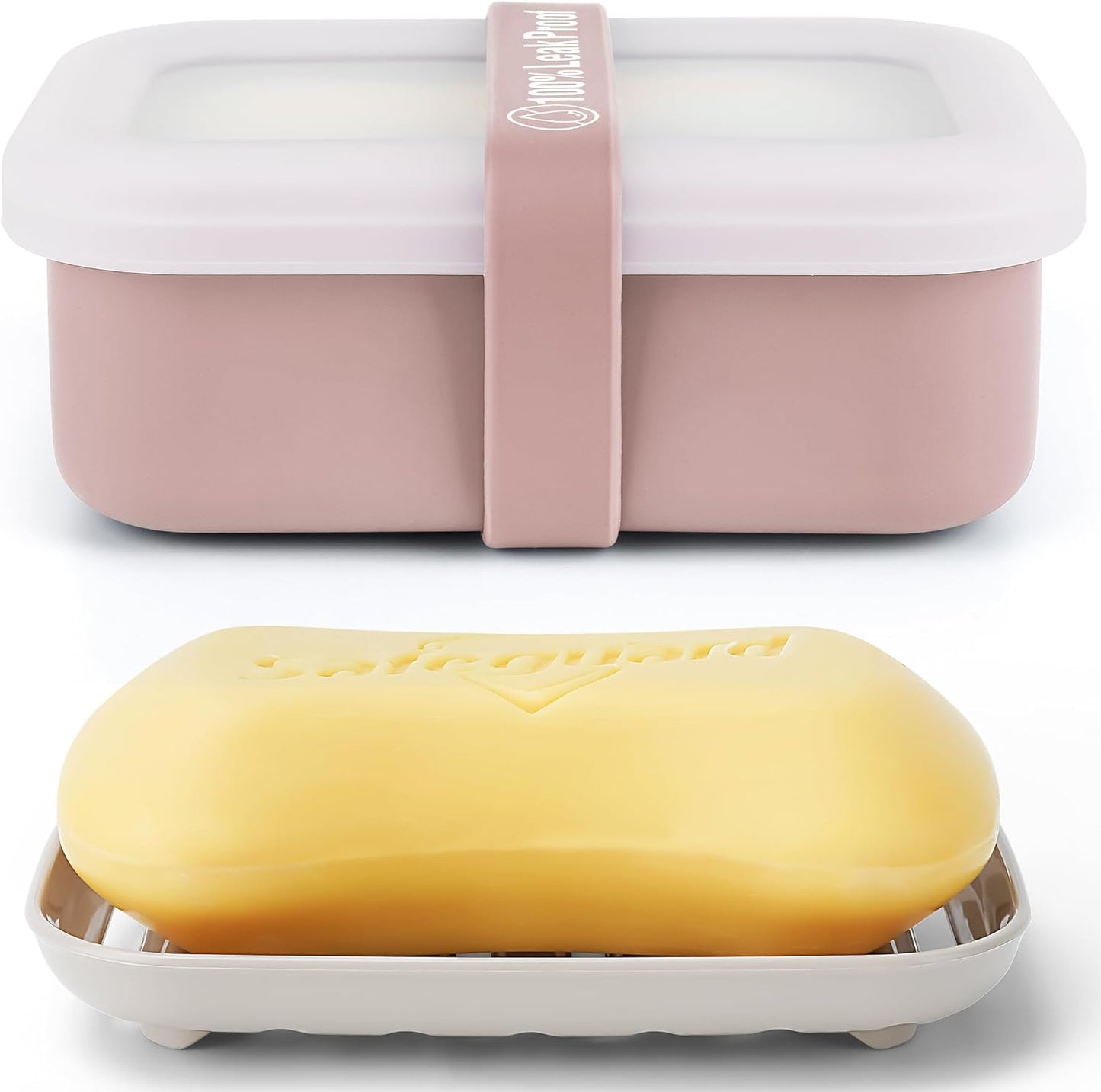 Compact Leakproof Travel Soap Case with Lid & Silicone Strap - Portable Draining Soap Bar Holder for Gym, Bathroom, Camping - Lightweight Silicone Soap Dish Container (Pink)