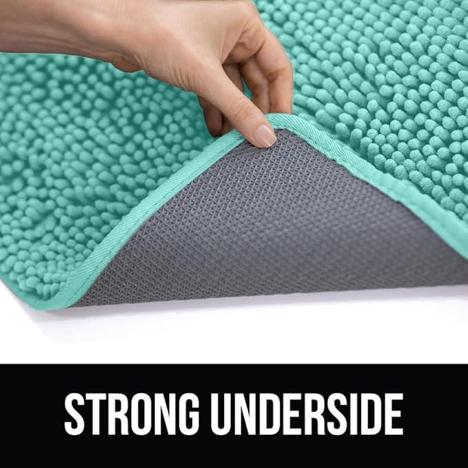 KANGAROO Bathroom Rugs, Chenille Soft Absorbent Bath Rug, Shaggy Shower Mat, Quick Dry Machine Wash Bathmat, Plush Carpet Mats for Tub, Bathtub and Room Home Decor Accessories, 30x20, Turquoise