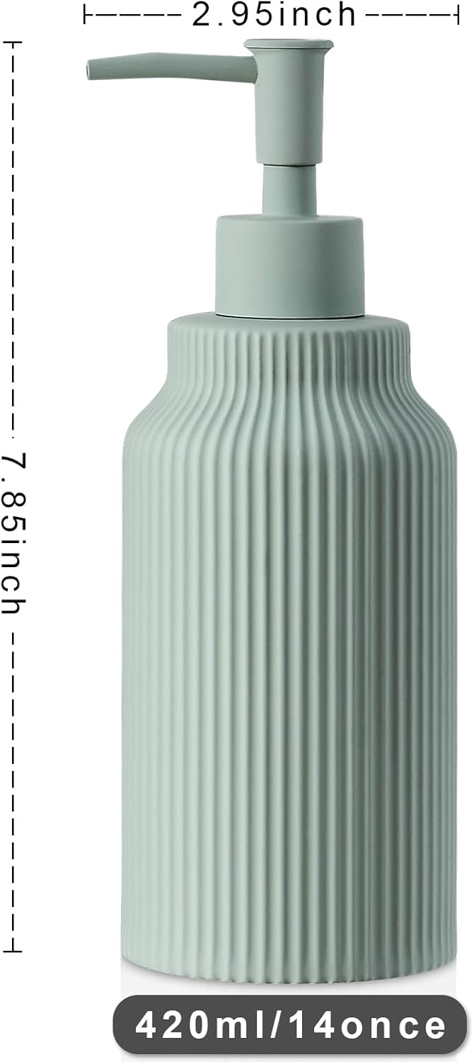 Modern Matte White Soap Dispenser for Bathroom，14oz Ceramic Soft Touch Hand Lotion Dispenser with Pump，Liquid soap Dispenser for Kitchen Rubber Paint (Green)