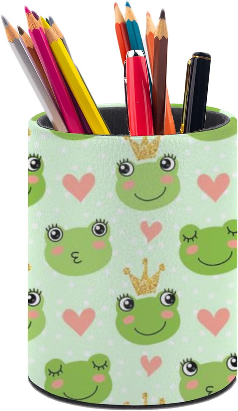 Cute Frogs Pen Holder Pencil Organizer Cute Pencil Cup Desk Decor Makeup Brush Holder PU Multifunctional Office Suppliesfor Home Classroom School