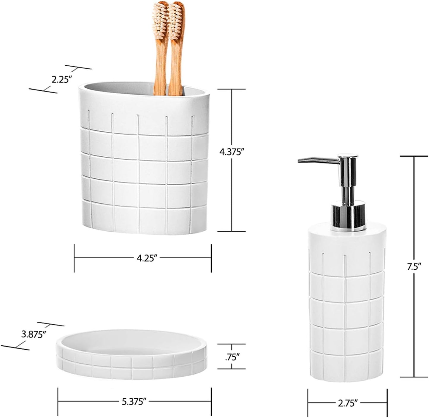 Creative Scents Polar White Bathroom Accessories Set with Trash Can - 6 Piece Bathroom Set Features: Waste Basket, Tissue Cover, Soap Dispenser, Toothbrush Holder, Tumbler and Soap Dish