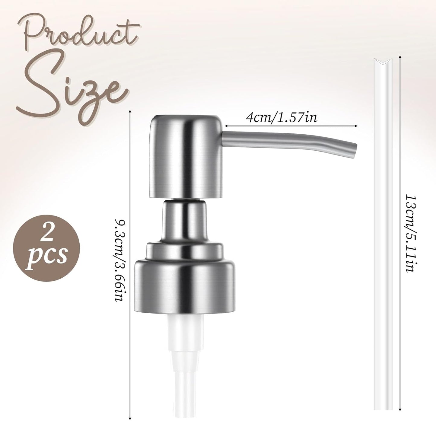 2 PCS Soap Dispenser Pump Replacement, Silver Stainless Steel Soap Pump Replacement Head, Kitchen and Bathroom Soaps Dispenser Pumps for Lotion Bottles, Standard Diameter 28/400 Neck Size