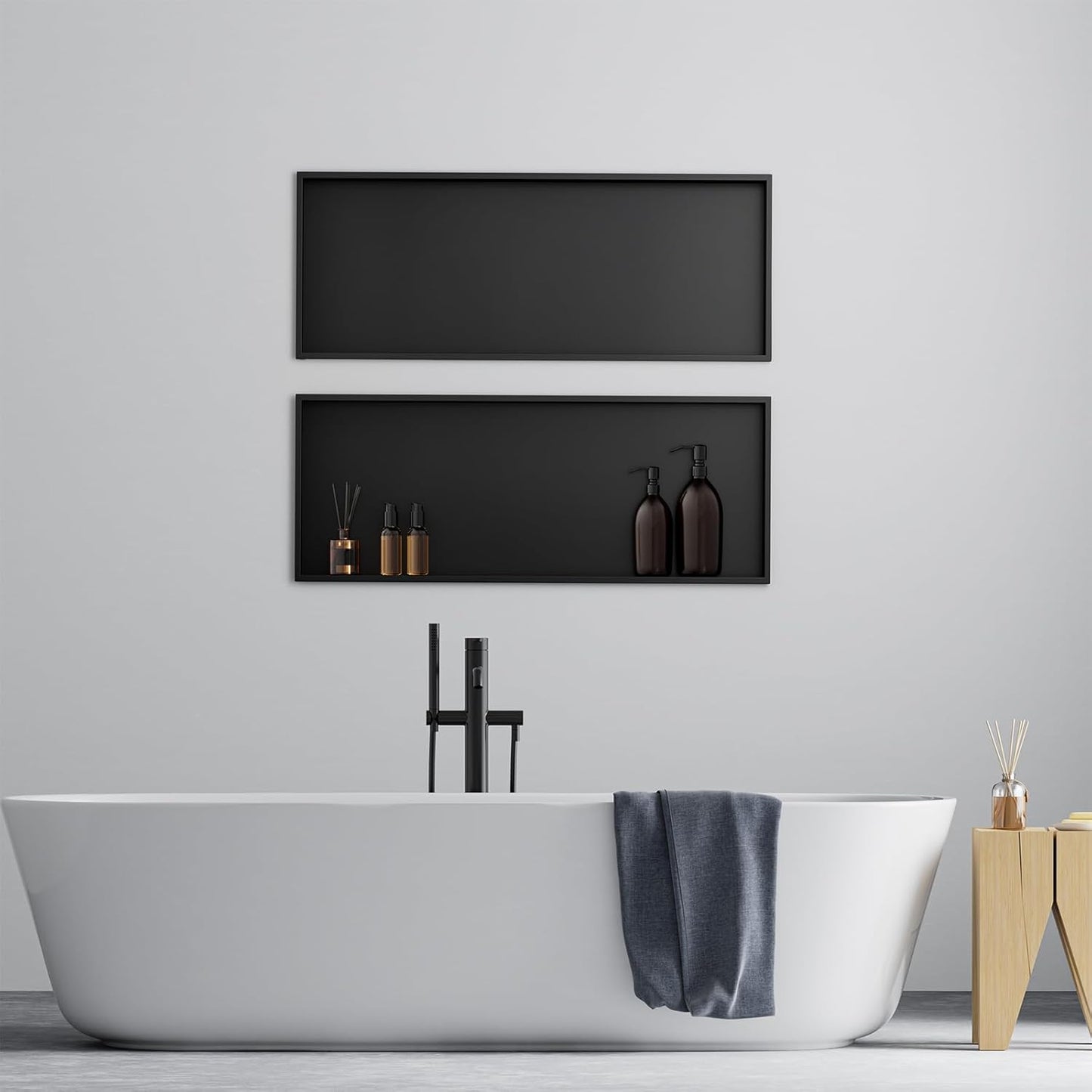 Achelous Stainless Steel Wall Insert Niche - 30" X 12", No Tile Needed, Recessed Shower Shelf Organizer, Matte Black