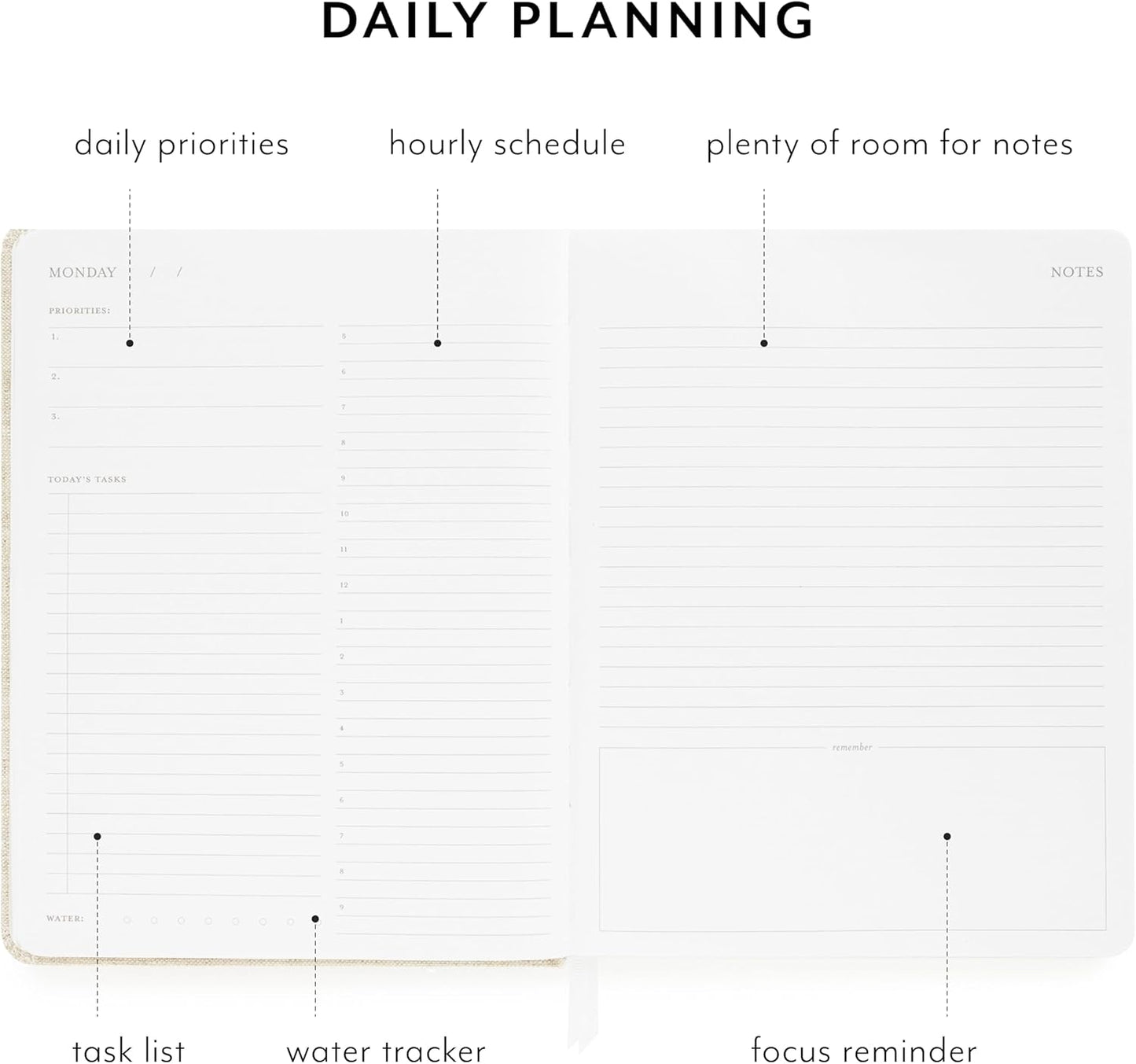 Sugar Paper Undated Daily Planner, Fabric Cover, 7 x 9 Inches, Hardcover Weekly Planner (Pale Pink)