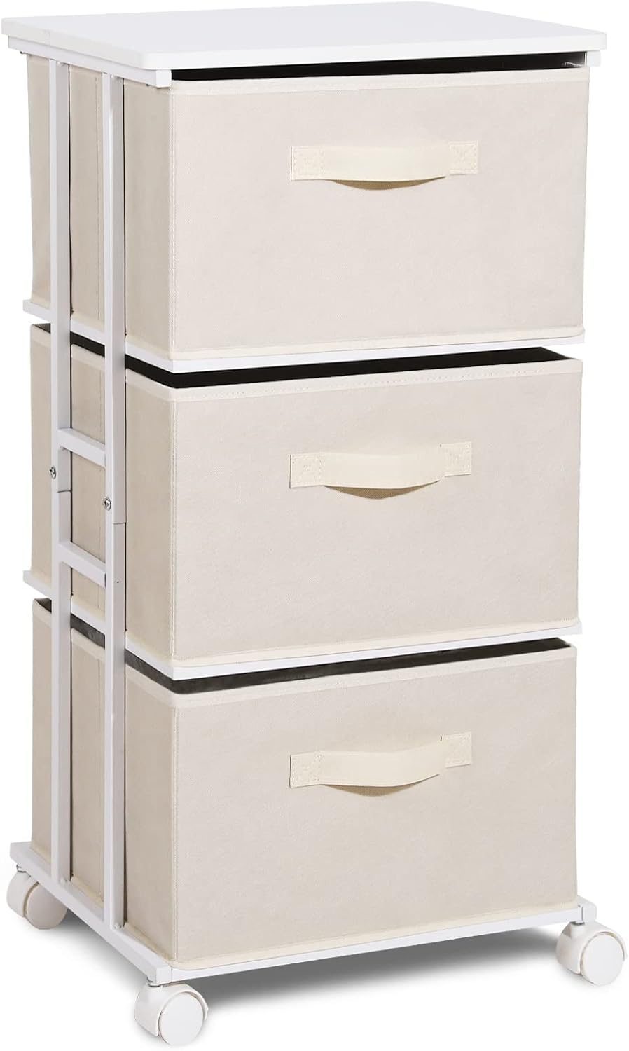 MAX Houser Dresser Tower with 3 Drawers for Bedroom, Fabric Storage Organizer Unit, Chest of Drawers with with WoodTop, Small Vertical Storage for Guest Room, Closet, Entryway, Nursery(Beige)