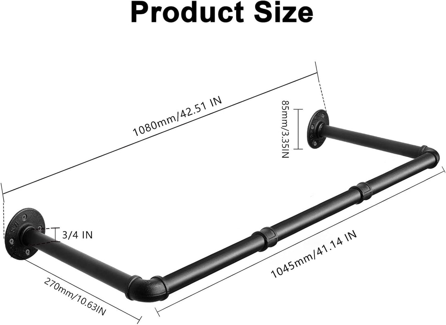 Industrial Iron Pipe Clothes Hanging Bar DIY Wall-Mounted Garment Rack Heavy Duty Clothing Rack for Bedroom, Laundry Room, Closet Storage (Black 40 inch)