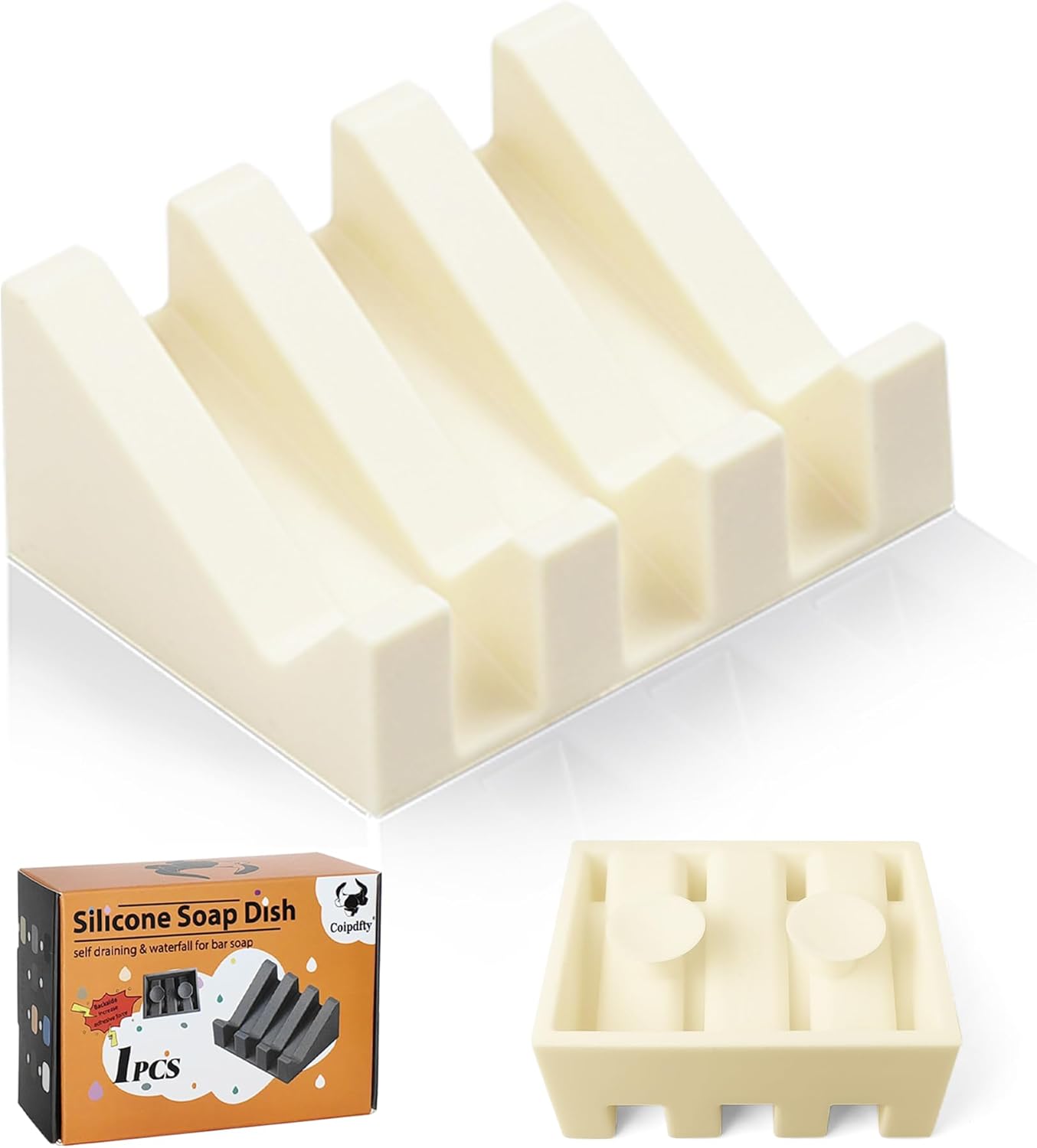 Self Draining Soap Dish,Silicone Suction Cup Soap Holder, Bathroom Soap Dish for Bar Soap,Can Extend Soap Life,Bathroom, Bath Tub, Kitchen Sink (1, Cream White)