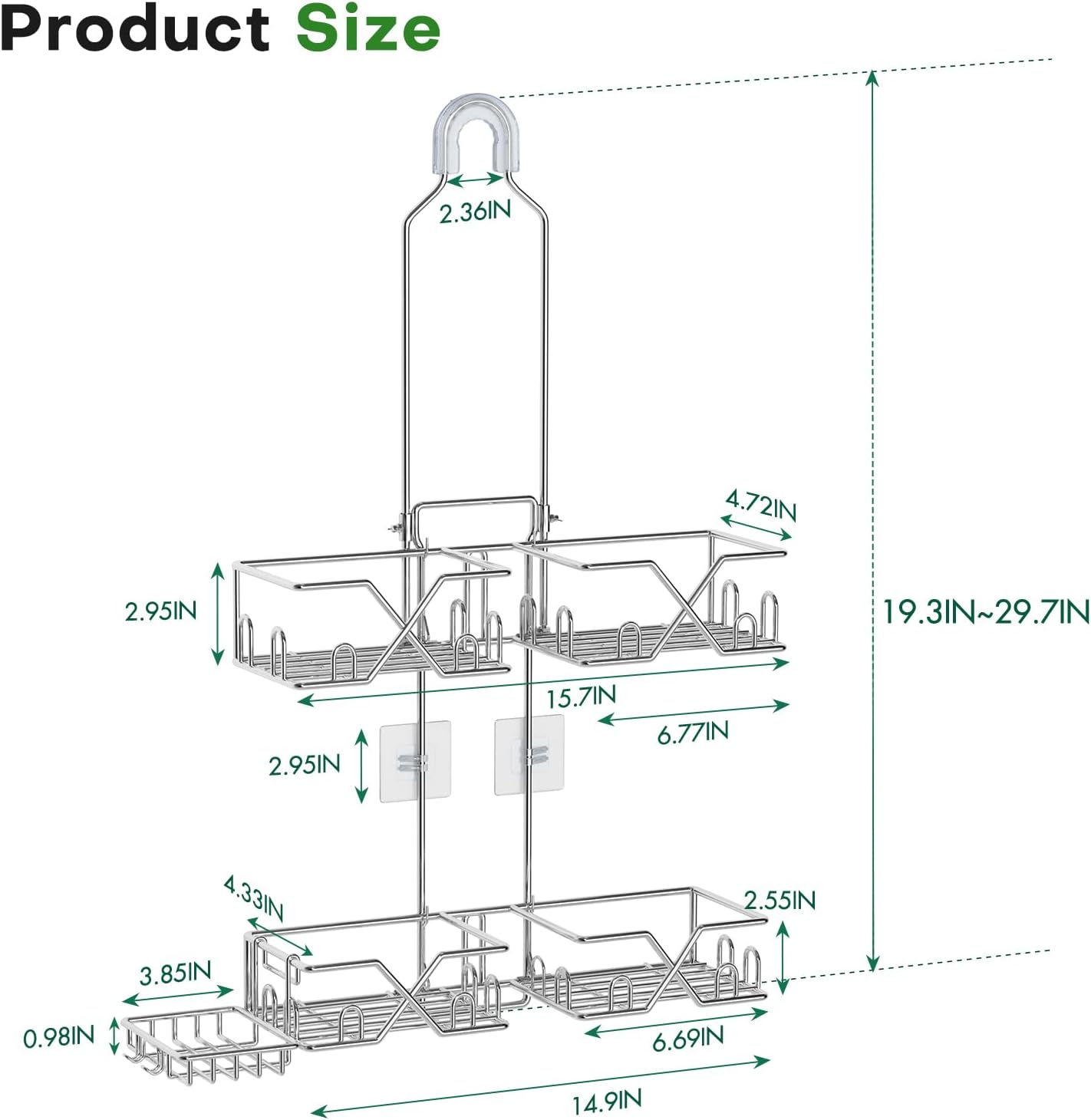 Stainless Steel Shower Caddy for Handheld Shower Heads,Rustproof Hose Shower Organizer Adjustable Length Shower Rack with 24 Hooks,Razor Holder,Soap Holder