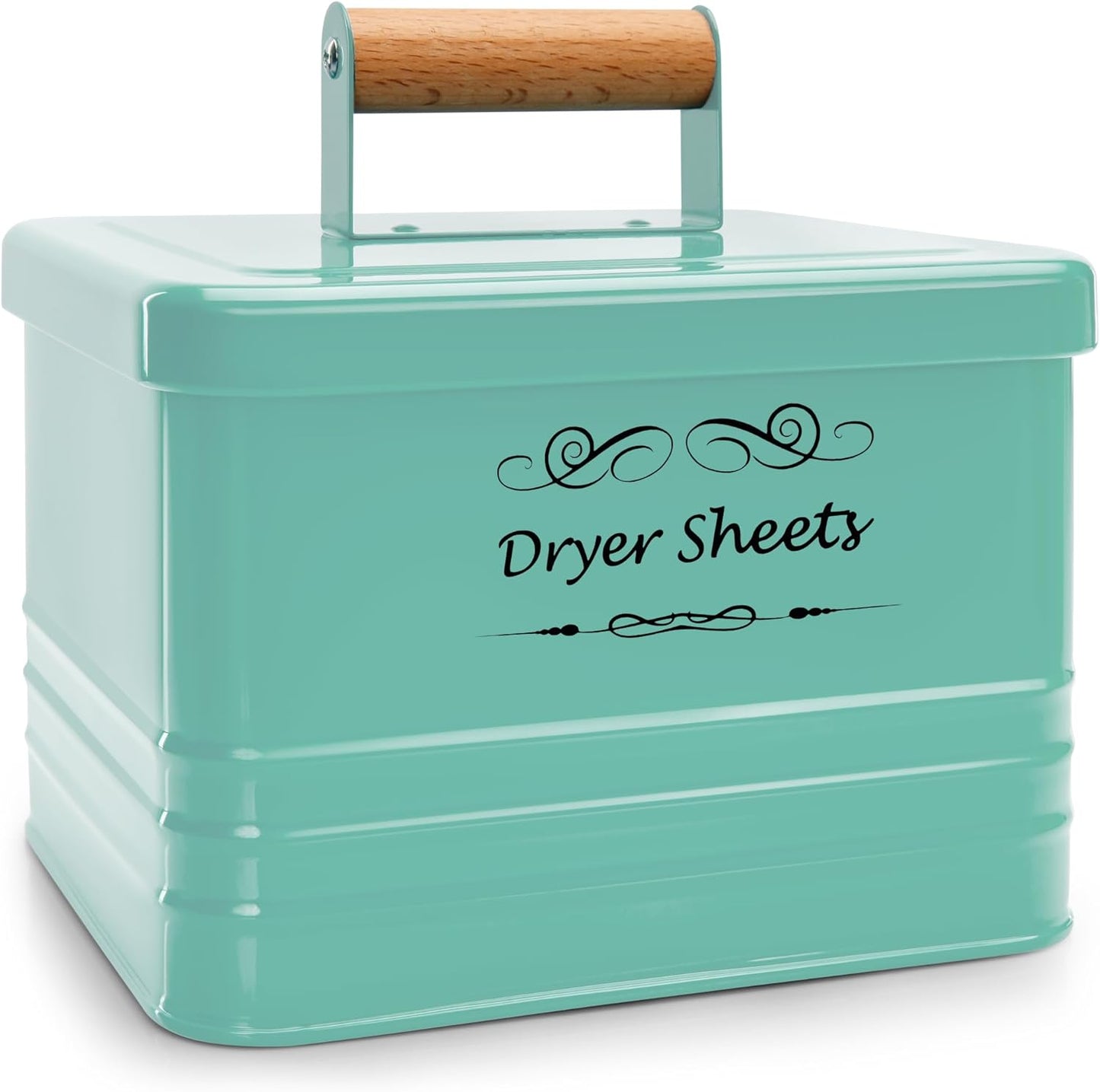 ELITAPRO Dryer Sheets Holder for Laundry Room - Farmhouse Dryer Sheet Box with Lid - Laundry Room Decor & Accessories - Metal Dryer Sheet Container for Laundry Room Organization & Storage (Mint)