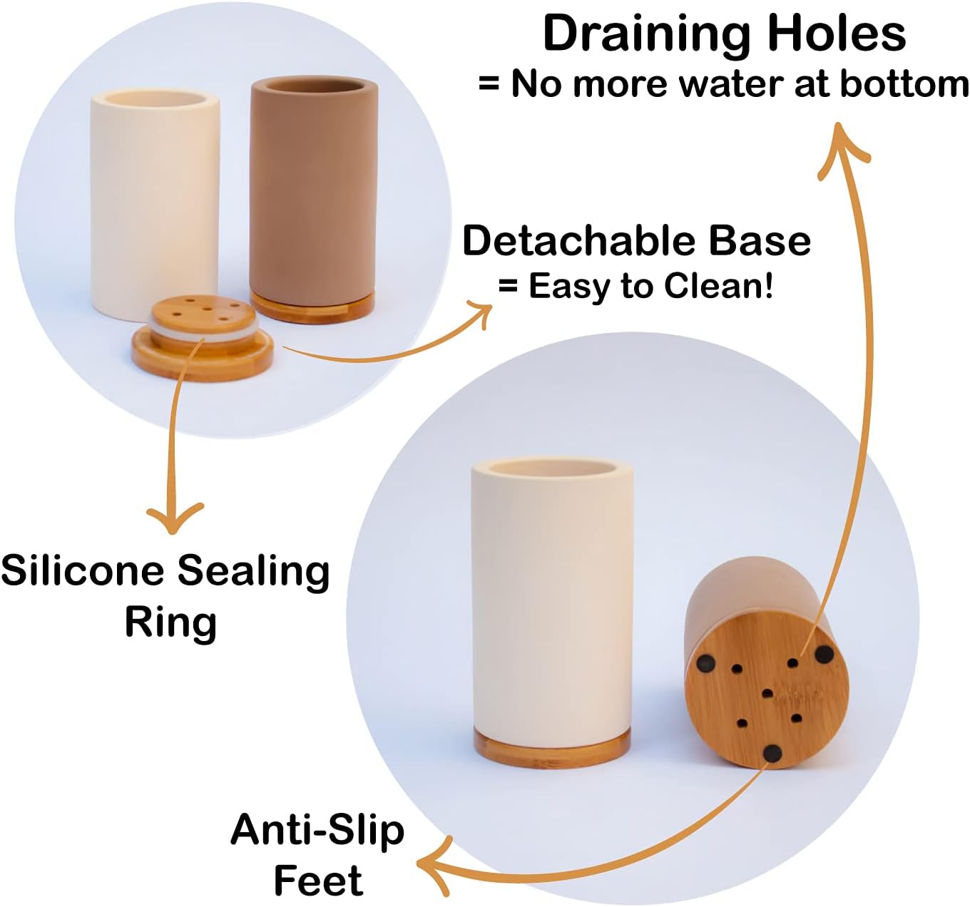 Matani Bamboo Toothbrush Holder Diatomite Tooth Brush Organizer - Storage Stand for Small Bathroom & Counter - Removable Base & Drain Holes, Water-Absorbent & Quick-Drying (Brown)