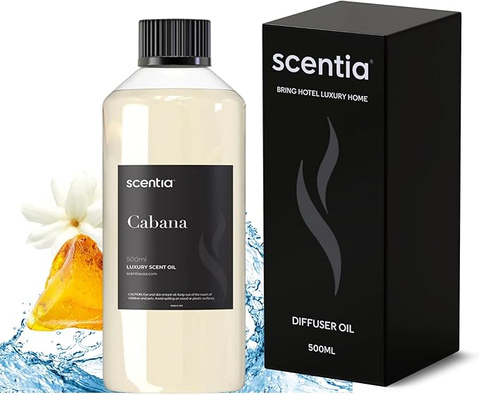 Scentia Hotel Diffuser Oil Inspired by 5-Star Hotel Scent - 500 ml 16.9 fl oz - Fragrance Oil Blend Jasmine, Bergamot Notes for Aromatherapy Diffusers and Humidifiers - Cabana, Thanksgiving Gift