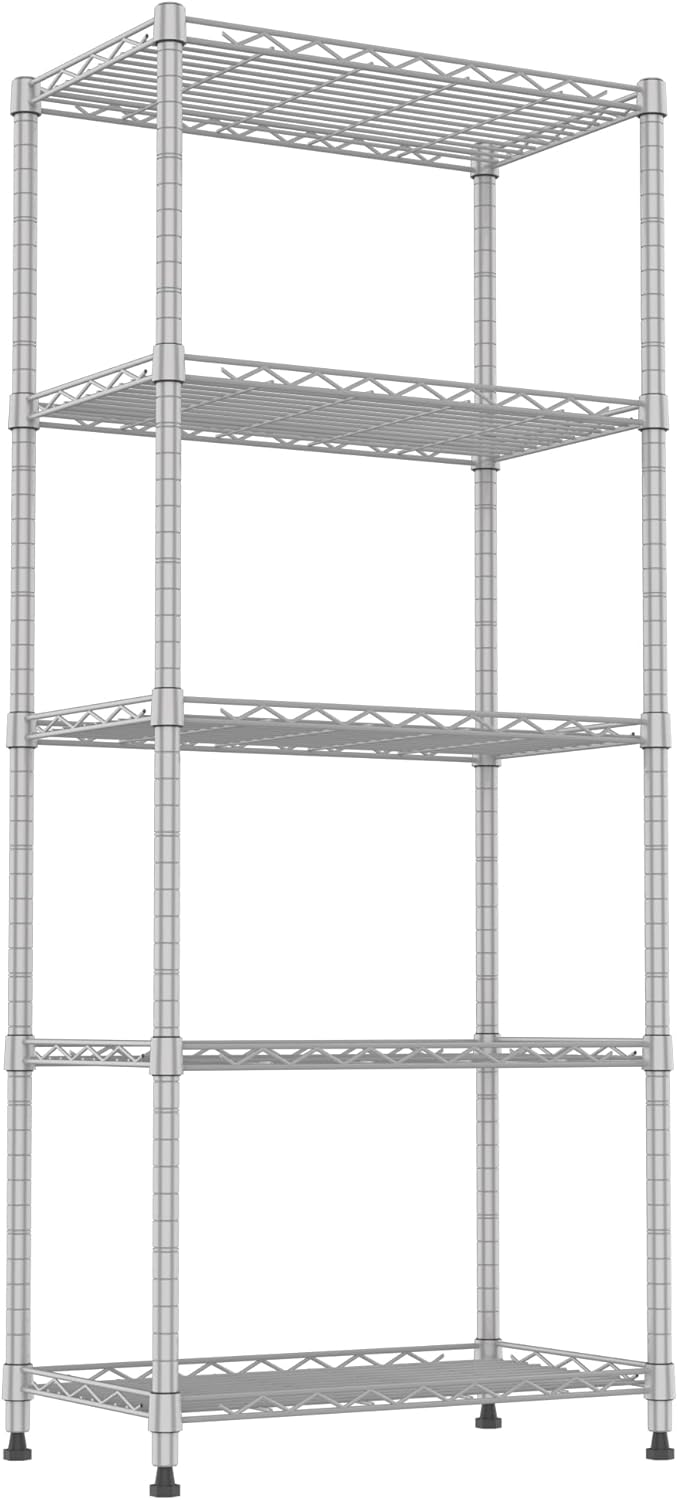 REGILLER 5-Wire Shelving Metal Storage Rack Adjustable Shelves,Standing Storage Shelf Units for Laundry Bathroom Kitchen Pantry Closet(Silver,11.8" D x 21.2" W x 53.5" H)