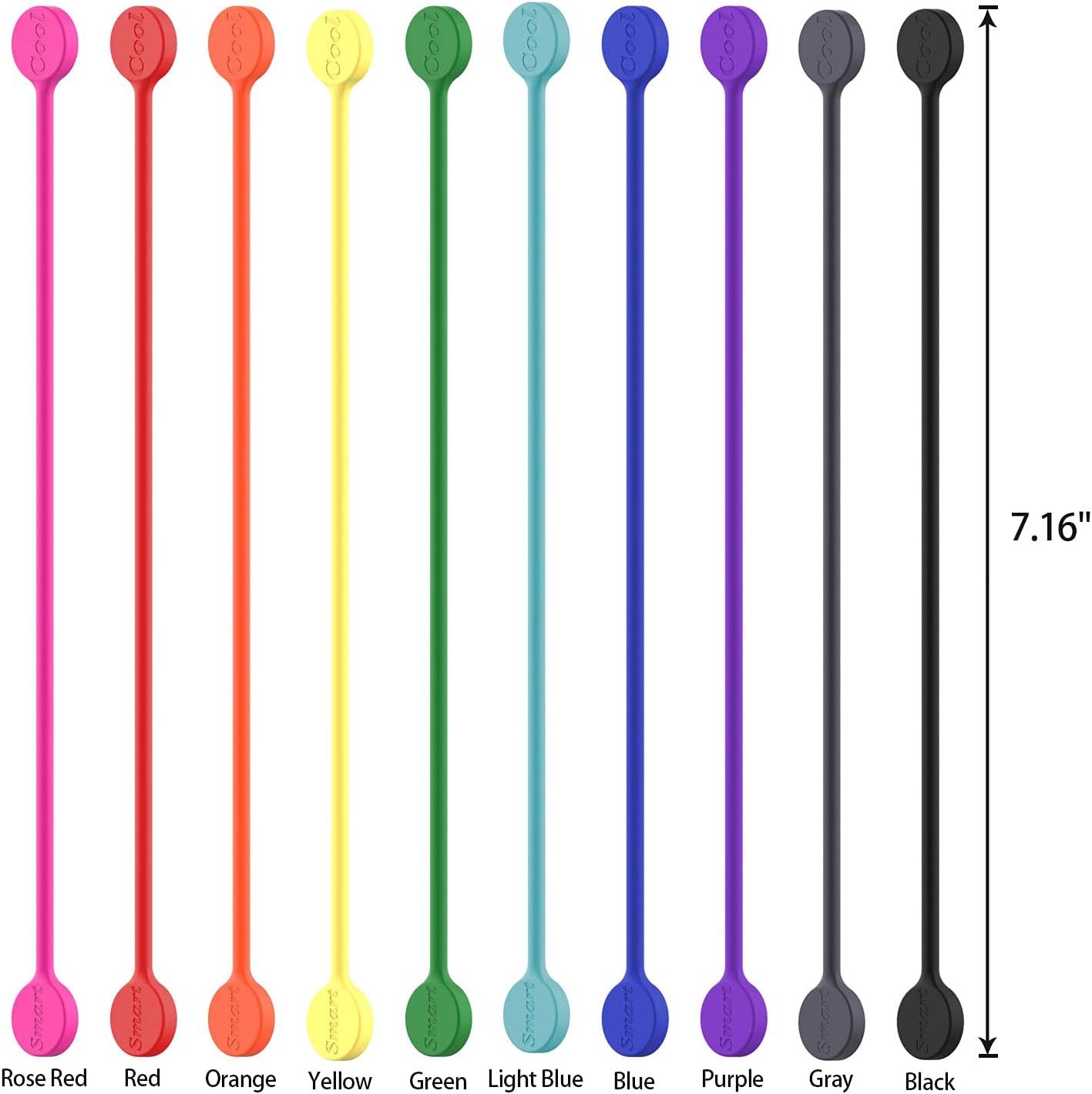 SMART&COOL Reusable Silicone Magnetic Cable Ties for Bundling and Organizing, Holding Stuff, Book Markers, Fridge Magnets, Assorted Color, 7.16'' (10-Pack, Yellow)
