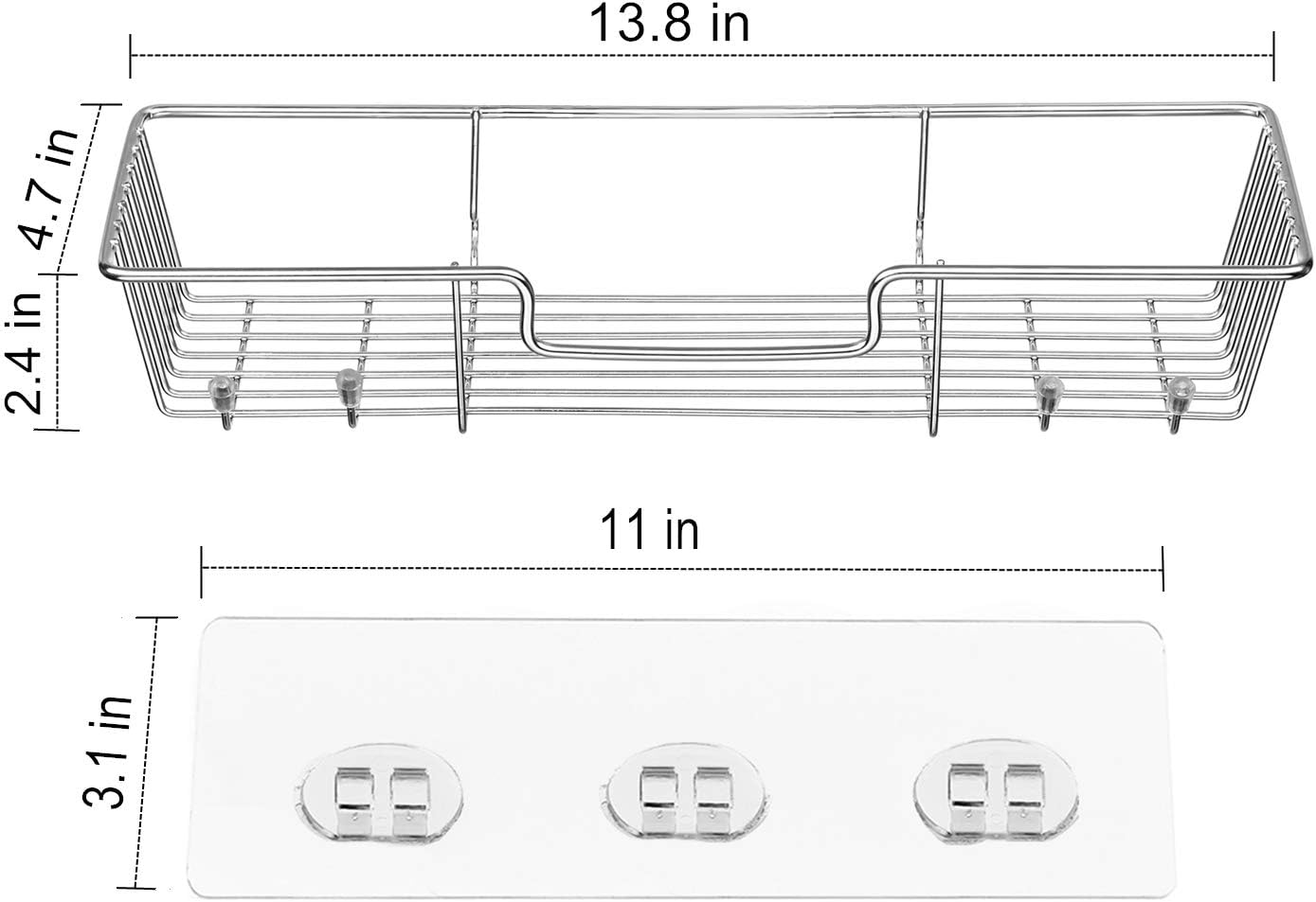 iPEGTOP Adhesive Shower Caddy Bathroom Shelf Storage with Hooks for Shampoo Conditioner Holder Kitchen Organizer Basket, No Drilling Wall Mounted, Rustproof Stainless Steel