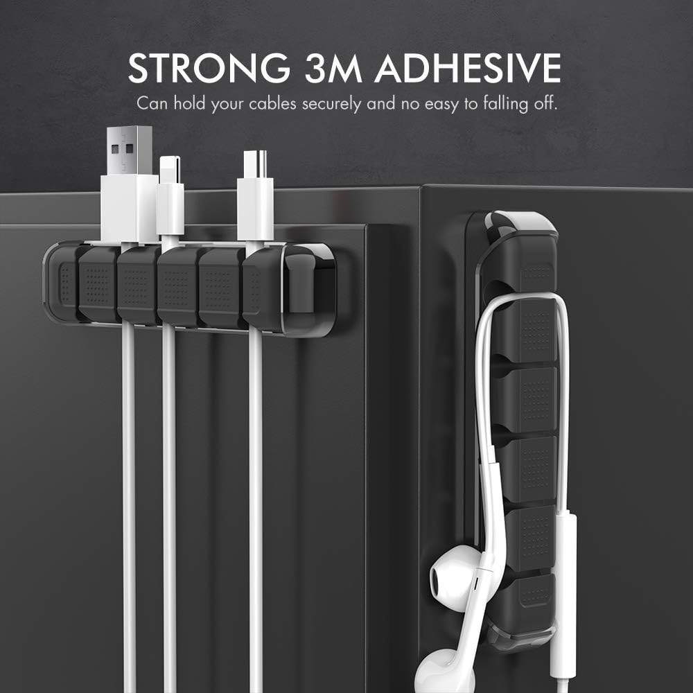 AHASTYLE Cable Organizer Holder 5 Slots Desktop Cord Wire Clips Keeper for Organizing USB Cable/Power Cord/Wire Home Office and Car (Black)