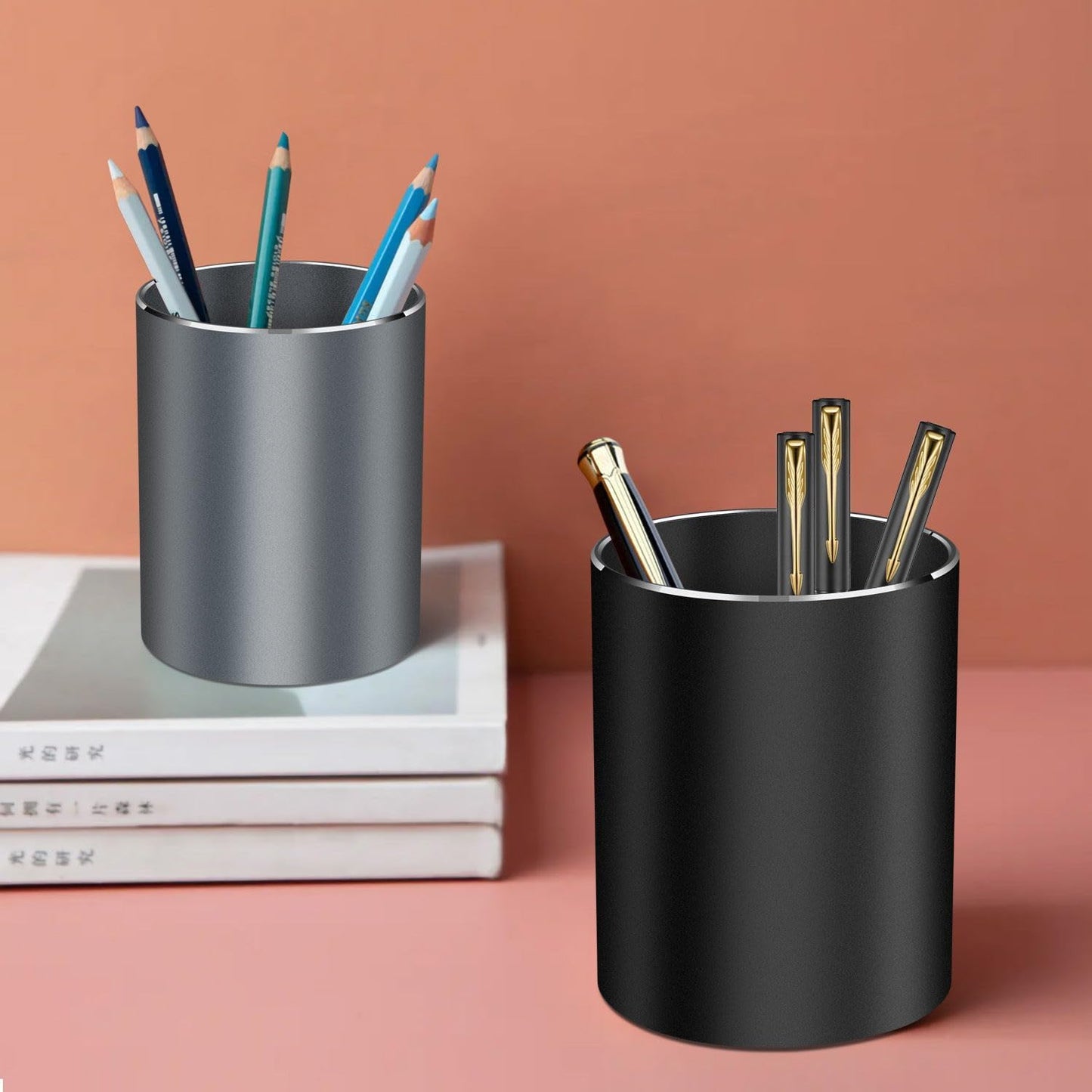 Pen holder, aluminum alloy waterproof pen holder, desktop simple and modern minimalist, multifunctional office supplies for families, kids and schools