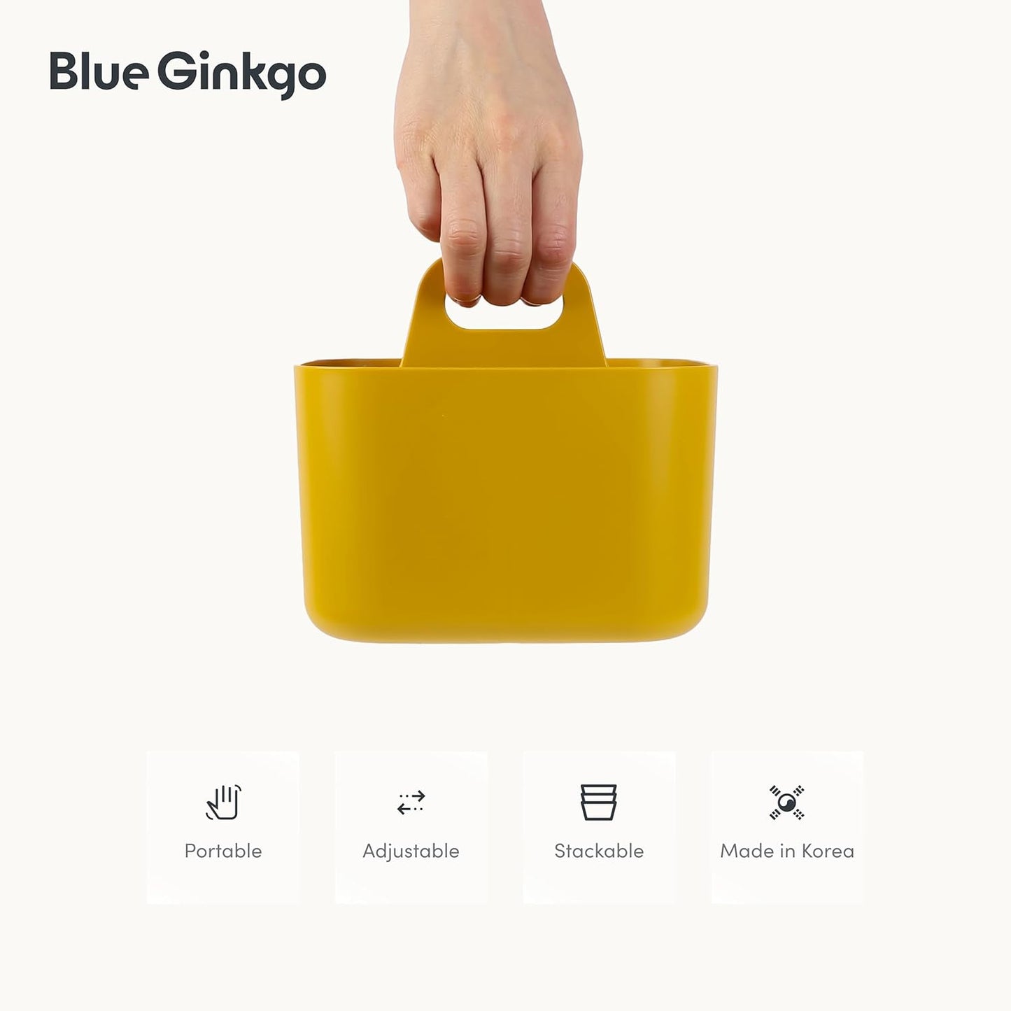 BLUE GINKGO Small Stackable Organizer Caddy – Korean-Made Portable Tote for Bathroom, Office, Crafts, or School Supplies (Square, Yellow)